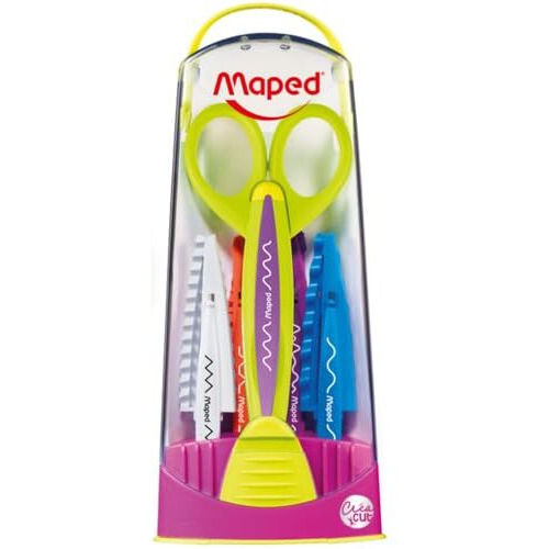 Maped Craft Scissor for Kids |1 Scissor with 5 Interchangable Blades & Handy Plastic Case| Childrens Safety Craft Scissors| Paper Cutting 13cm Scissor|Perfect for Toodlers| Comfortable Grip|Multicolor
