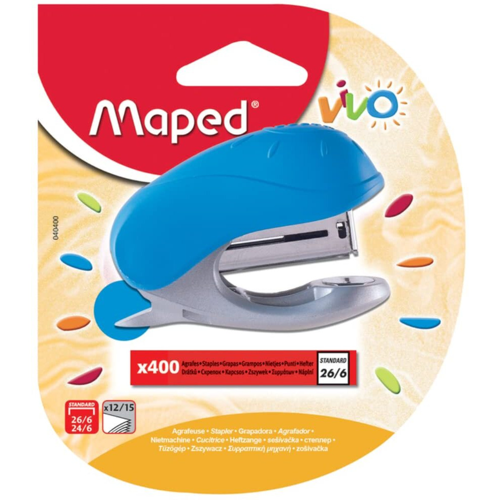 Maped Stapler Vivo 24/6 26/6 N10 + 400 Staples (Multicolour) | Stapler | Mini Stapler | Small Stapler | Staple