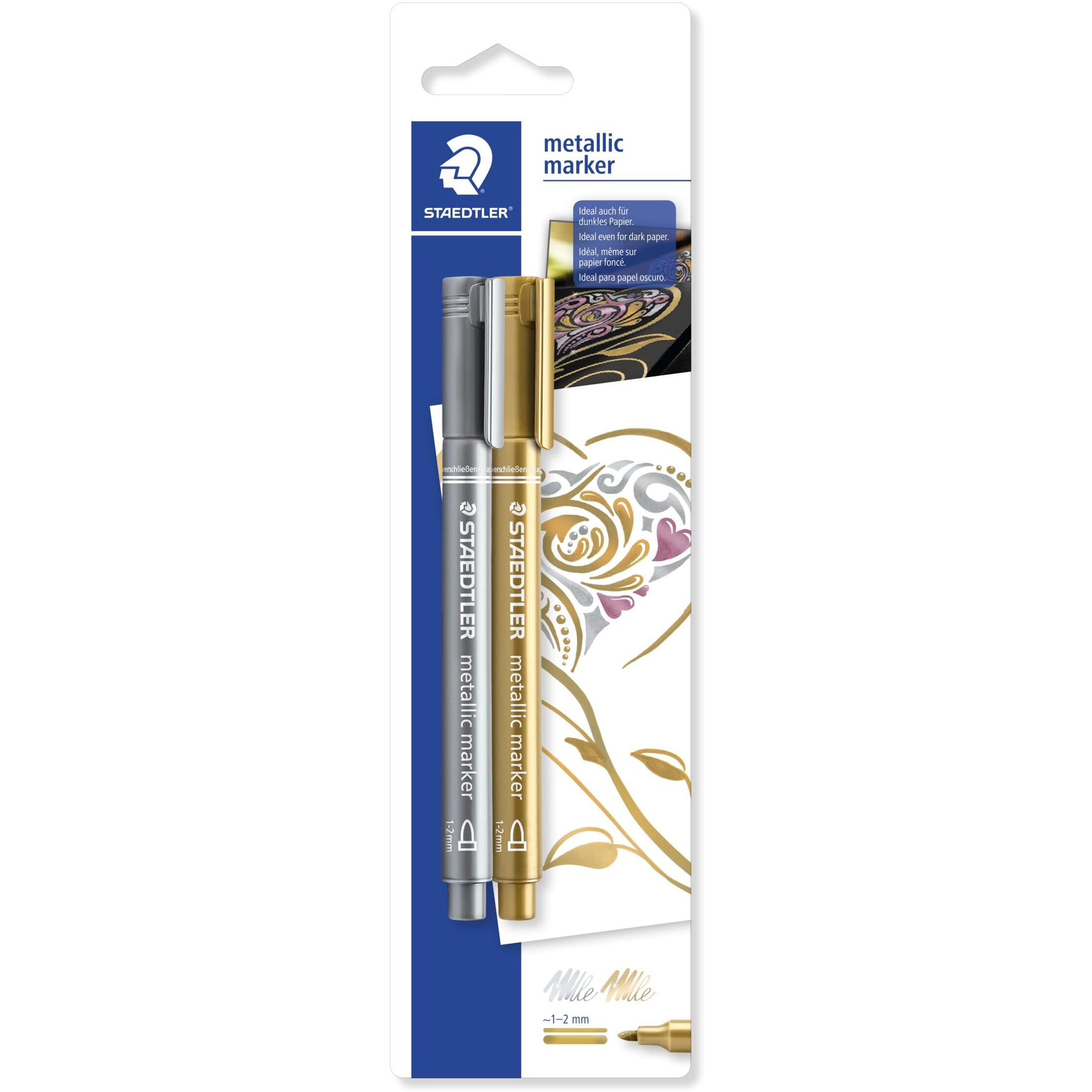 Staedtler 8323-Sbk2 Metallic Medium Point Marker - Pack of 2 (Gold/Silver)