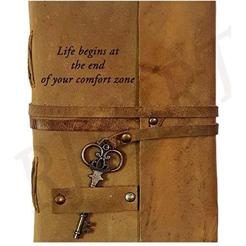 RJKART Handcrafted Leather Good Thoughts Embossed On Cover Journal Personal Diary Notebook Daily Planner for Men Women, 200 Unruled Pages, Brown