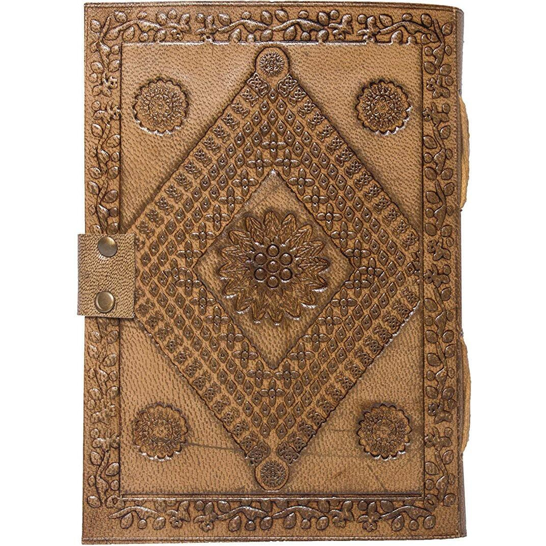 RJKART Handcrafted A5 Leather Cover Embossed C-Lock Writing Diary with Pen Notebook Journal Planner Unruled Smoooth White Paper Sheets 200 Pages Notepad Sketchbook Personal Diaries - 5x7 Inch