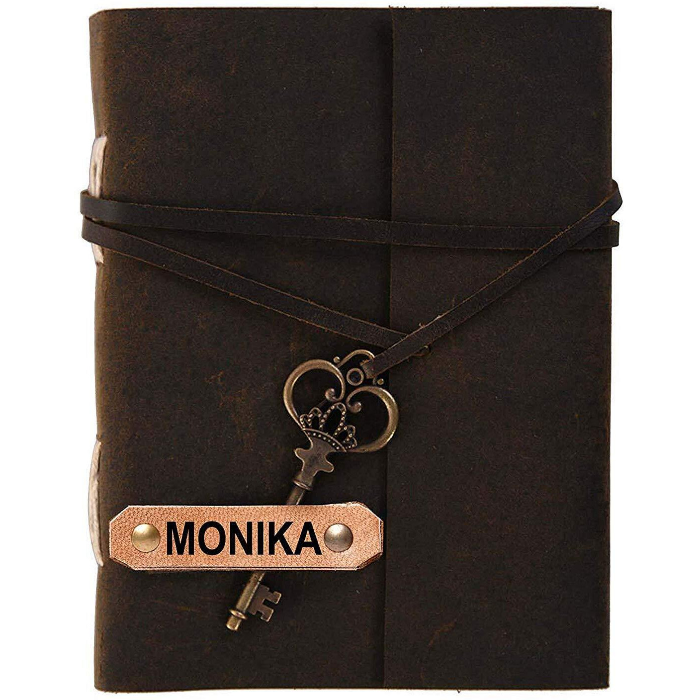 RJKART Handmade Customized Name Antique Leather Cover Diary With Strap Key Lock Daily Office Journal Planner For Men Woman And Gift (Brown), 200 Pages