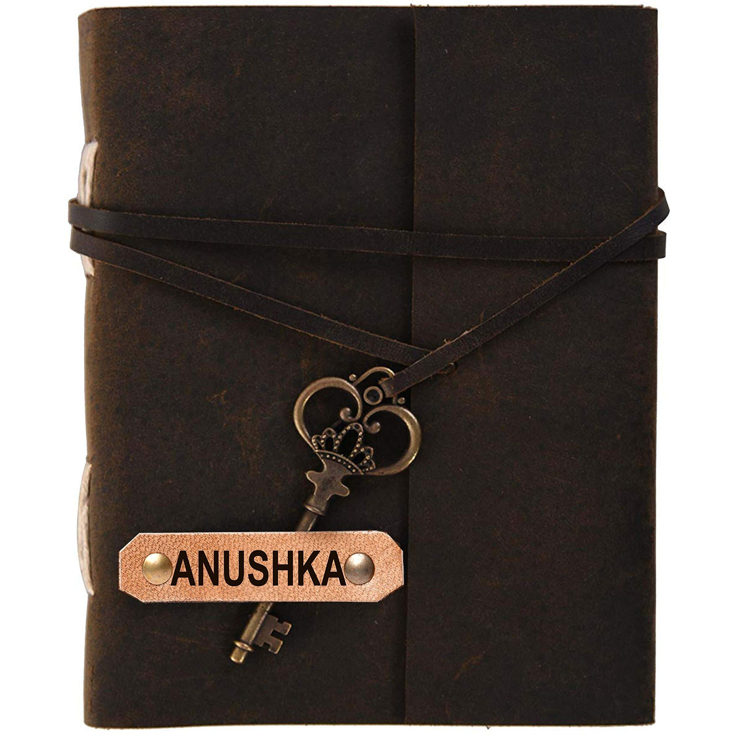 RJKART Handmade Customised Name Antique Leather Diaries With Key Lock Journal Notebook Diary For Men And Women (Brown), 200 Pages