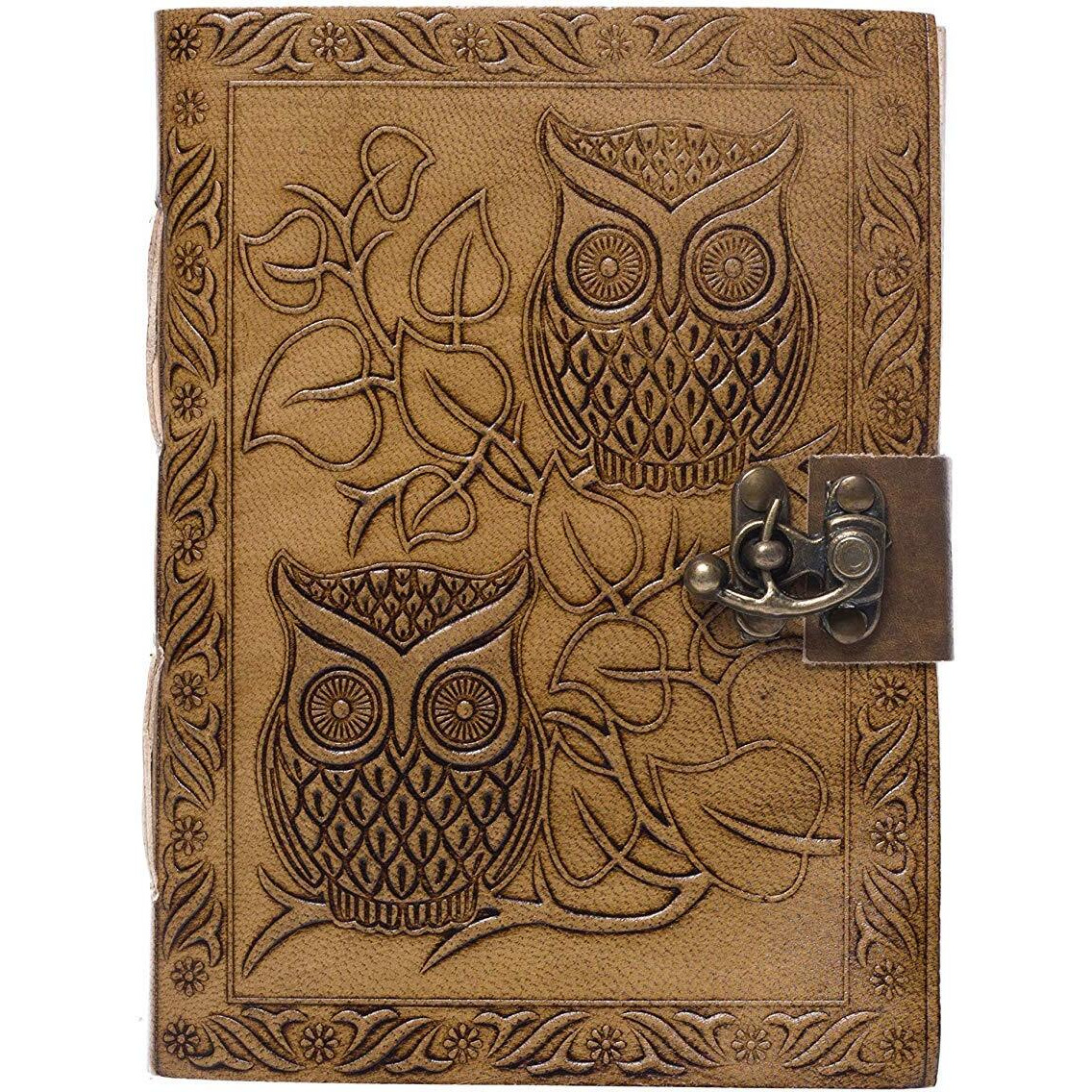 RJKART Leather Owl Embossed C-Lock Diary for Men and Women's (Brown, 5x7 Inch)