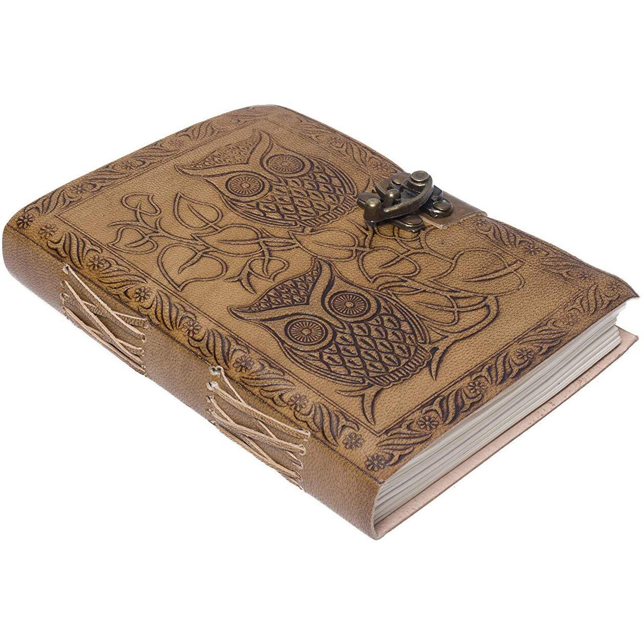 RJKART Leather Owl Embossed C-Lock Diary for Men and Women's (Brown, 5x7 Inch)