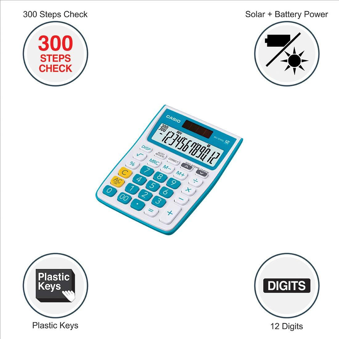 Casio MJ-12VCb-BU 300 Steps Check & Correct Colourful Desktop Calculator (Blue)