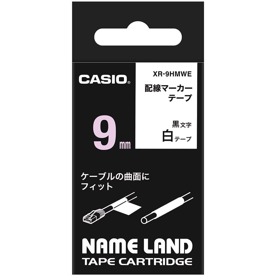 Casio XR-9HMWE Cable Flexible Label Printer Tape (Black and White)