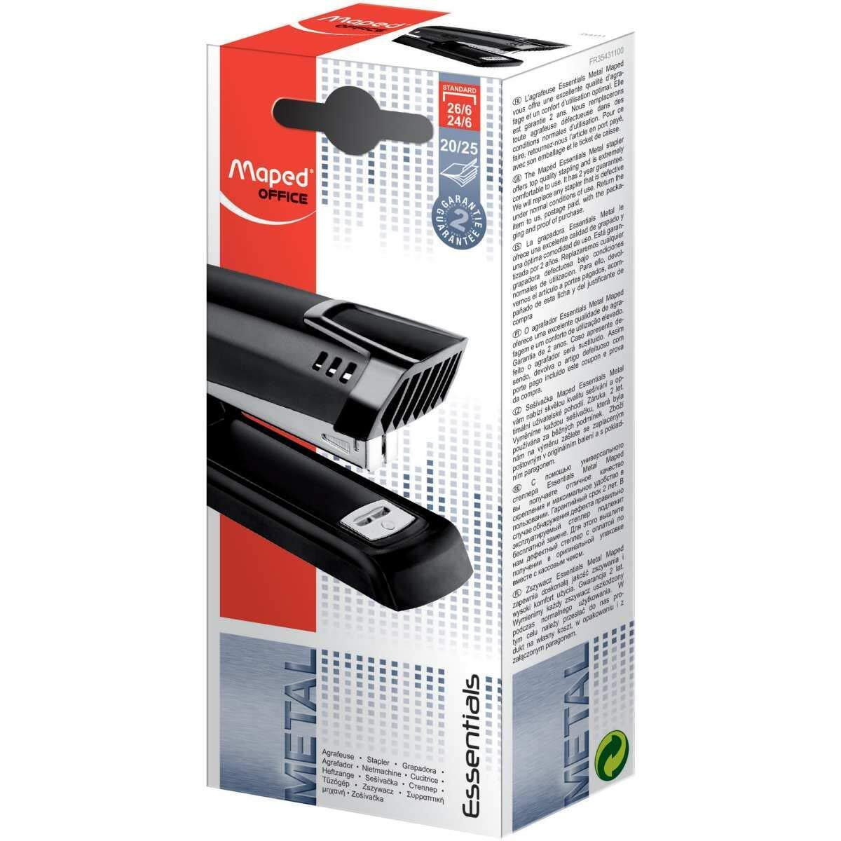 Maped Stapler Essentials Metal Hs 24/6-26/6 Box (Black) | Stapler | Staple | Office Stapler | Sturdy and Durable