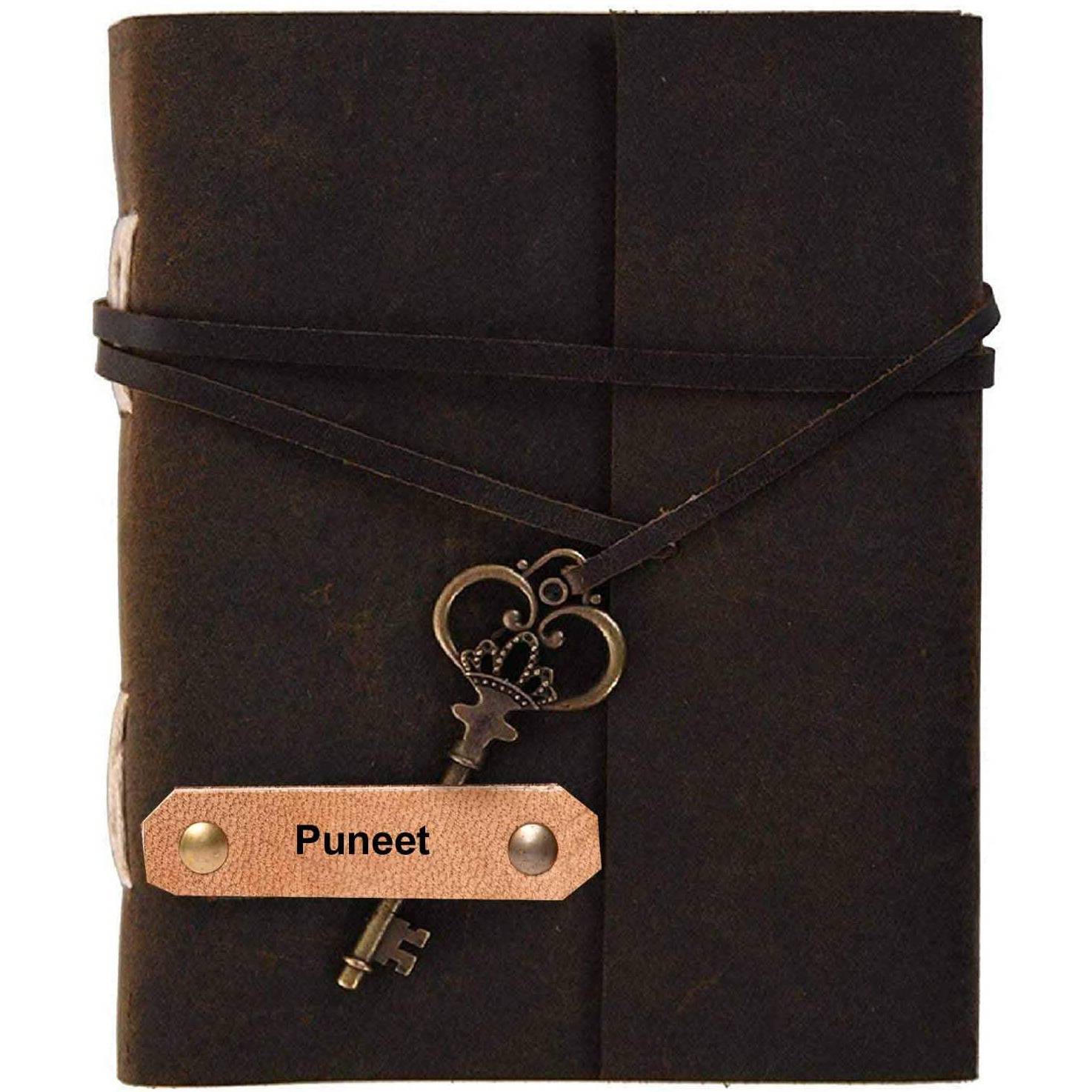 DI-KRAFT Handcrafted Leather On Cover A5 180 GSM White Paper Puneet Embossed Writing Diary Notebook Journal Planner Unruled Notepad Sketchbook Personal Diaries for Men and Women - Brown, 5x7 Inch