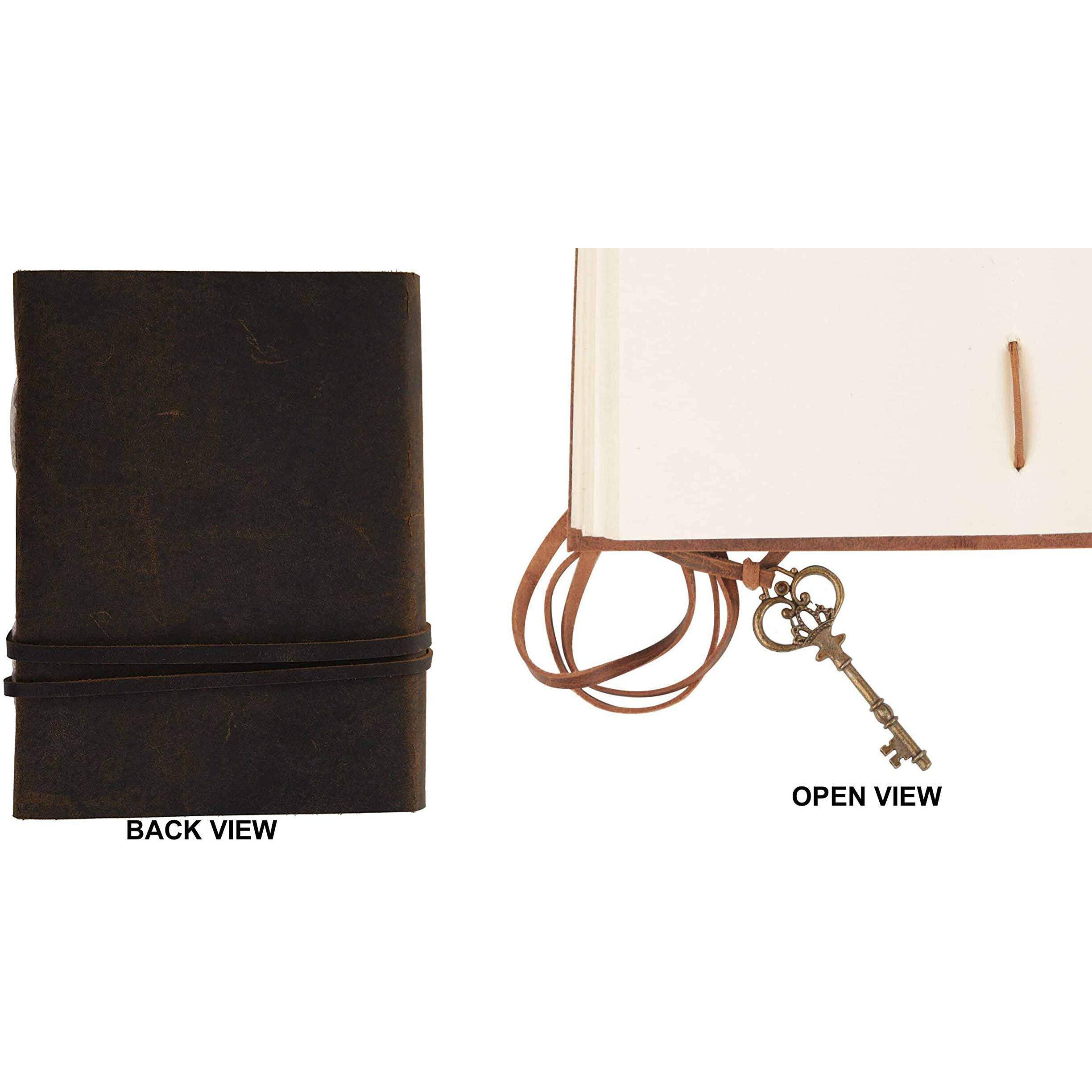 DI-KRAFT Handcrafted Leather On Cover A5 180 GSM White Paper Puneet Embossed Writing Diary Notebook Journal Planner Unruled Notepad Sketchbook Personal Diaries for Men and Women - Brown, 5x7 Inch