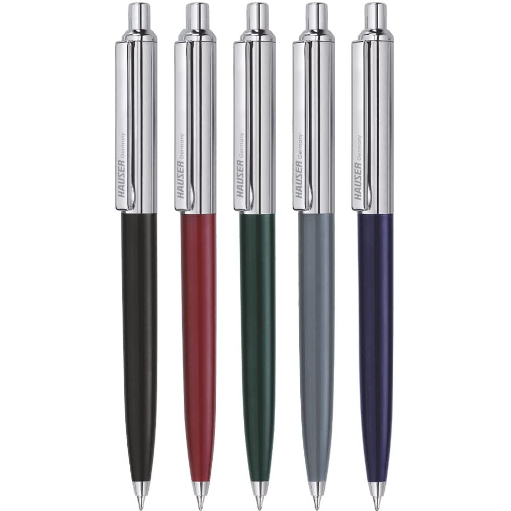 Hauser Berlin Half Metal Ball Pen Box Pack | Retractable Mechanism With Smudge Free Writing | Attractive Designer Pen | Smooth, Sturdy, Refillable Pen | Ideal For Gifting | Blue Ink, Pack of 5
