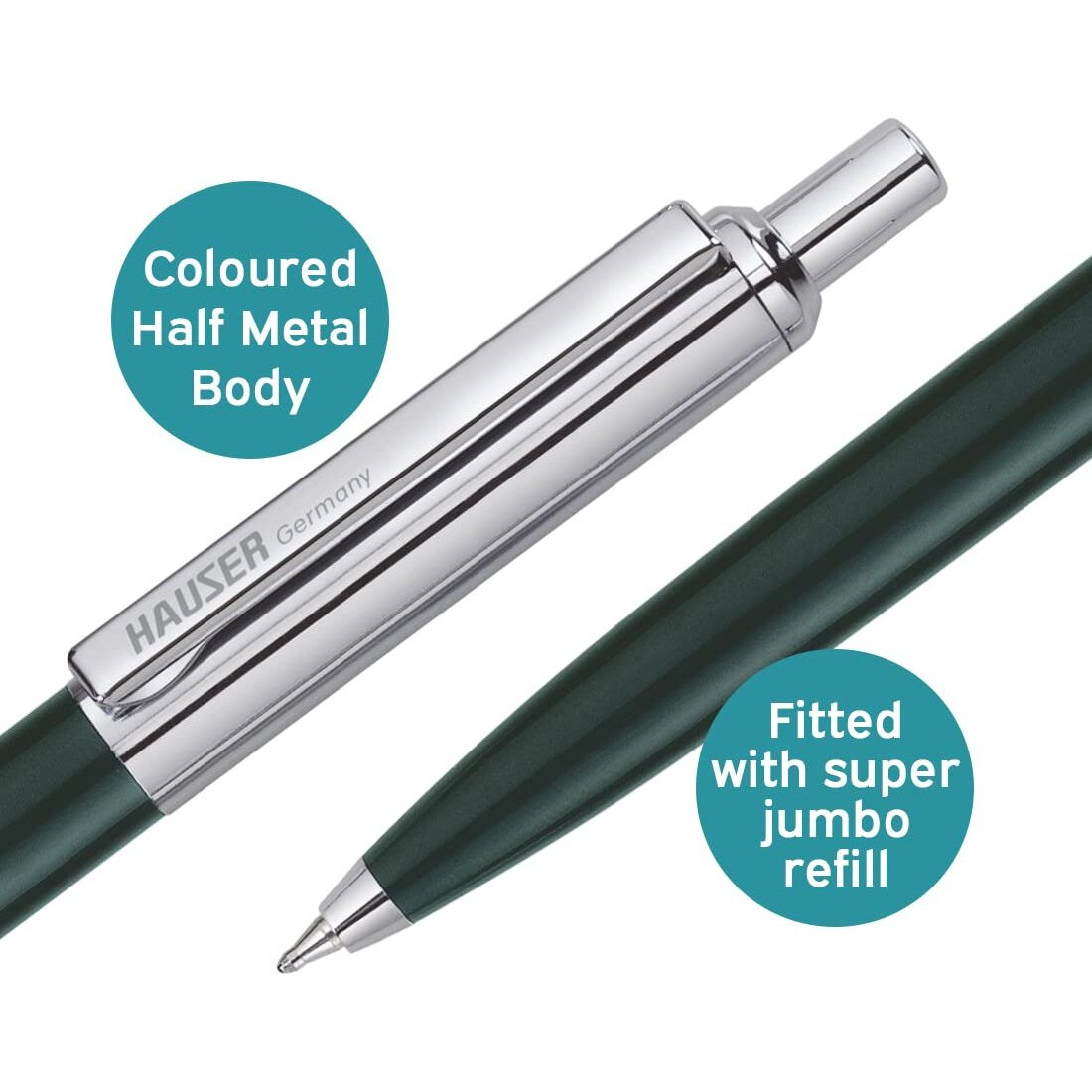 Hauser Berlin Half Metal Ball Pen Box Pack | Retractable Mechanism With Smudge Free Writing | Attractive Designer Pen | Smooth, Sturdy, Refillable Pen | Ideal For Gifting | Blue Ink, Pack of 5