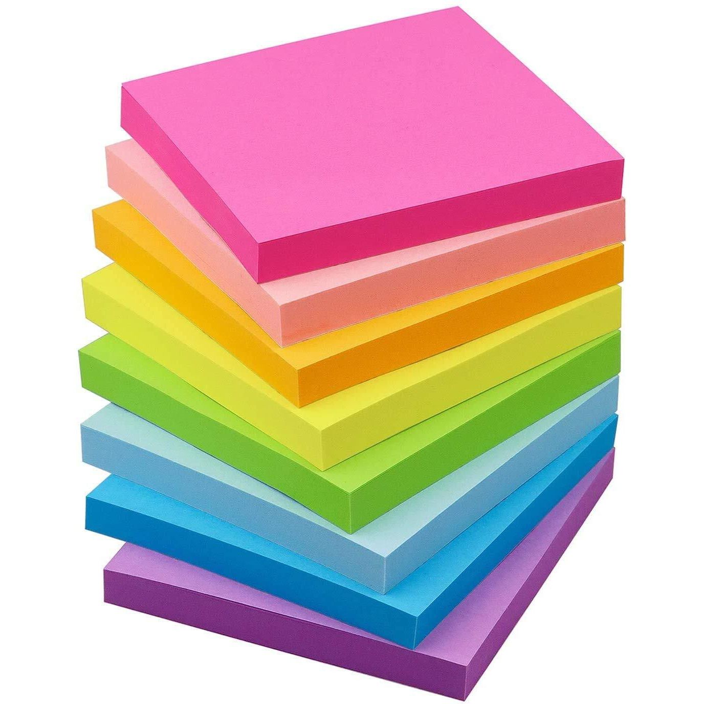 Variety Canvas Fluorescent Paper Self Adhesive Sticky Notes Bookmark Point It Marker Sticker 250 Sheets 3&quotX 3", 5 Colors (Set of 1, Multicolor)