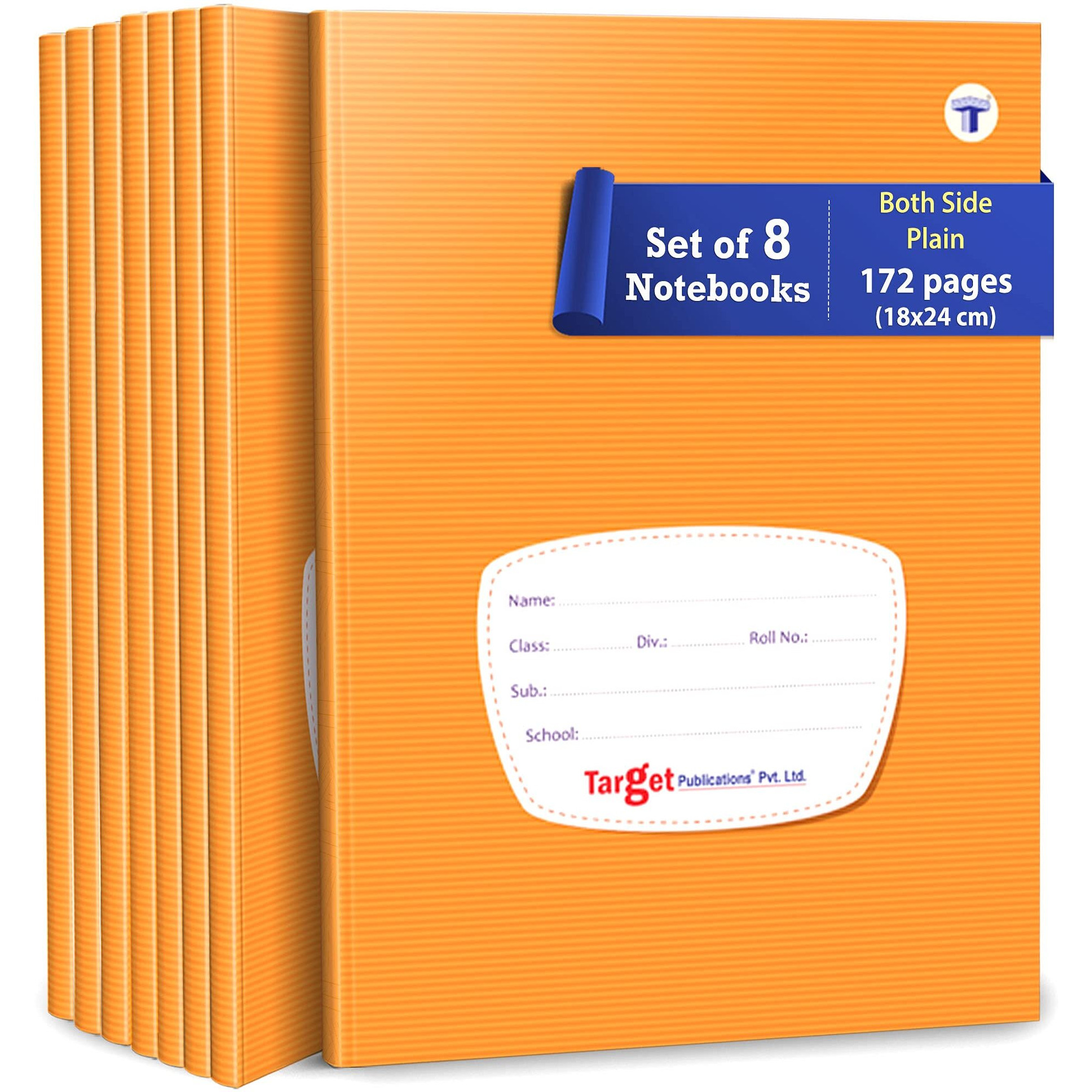 TARGET PUBLICATIONS Both Sides Blank Page Notebook for Students | Small Unruled Notebooks 172 Pages 18 x 24 cms | Soft Cover with Label | Plain Notebook for Writing Drawing Journal School | Set of 8