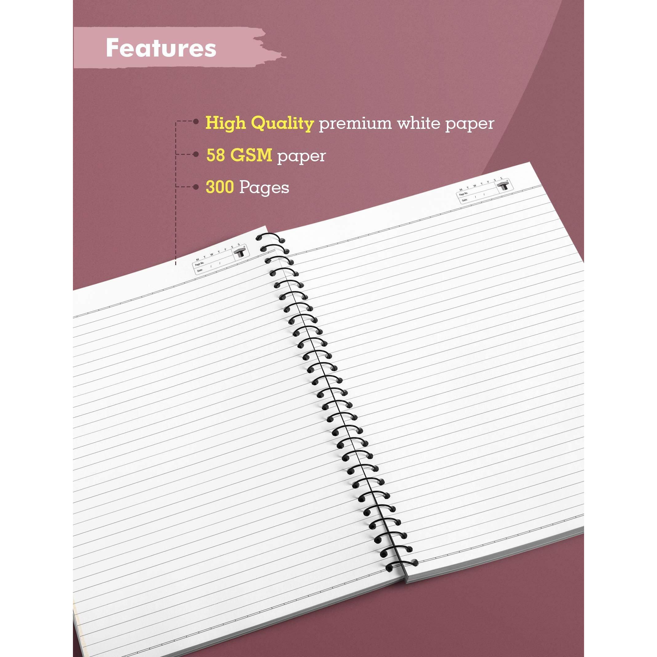 TARGET PUBLICATIONS Spiral Notebooks | 300 Pages Ruled Paper | A4 Size Paper | Spiral Binding Single Line Book | Pack of 5 | 8.27 inch x 11.69 inch | GSM 57