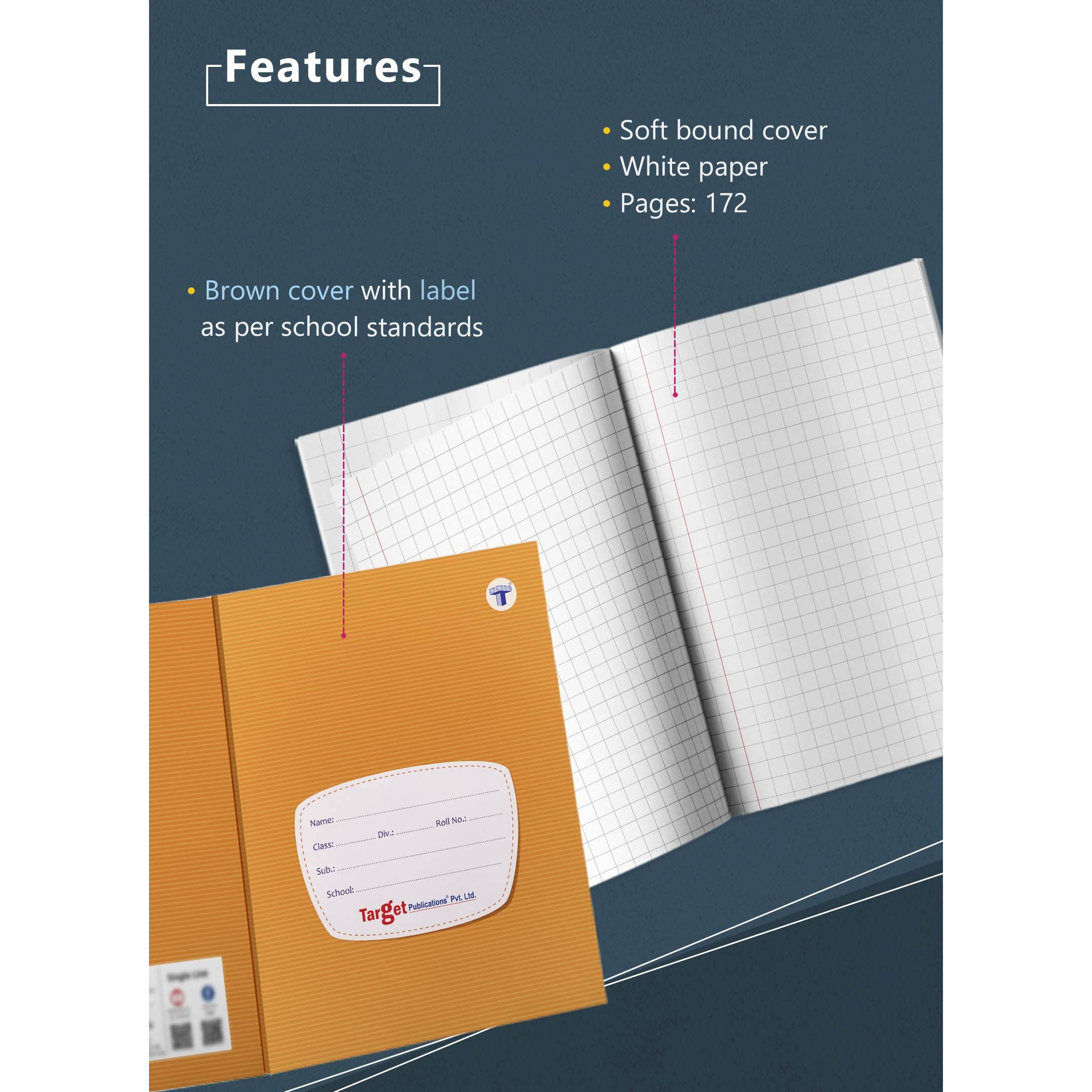 TARGET PUBLICATIONS Small Square Maths Notebooks for Kids and Students | 172 Ruled Pages | Maths Practice Books for Children | 18 cm x 24 cm Approx | Soft Bound Cover | Pack of 4 | GSM 58