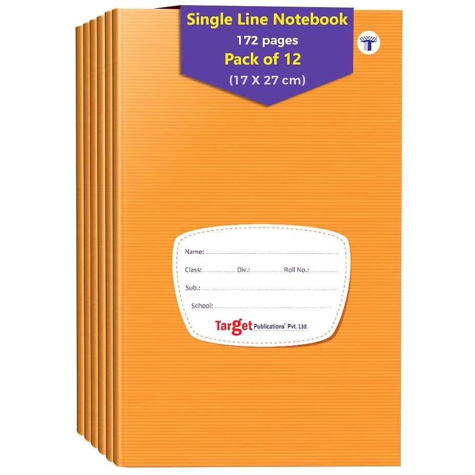 TARGET PUBLICATIONS Small Notebooks Single Line | 172 Ruled Pages | Soft Brown Cover | 17 cm x 27 cm Approx | Set of 12 Books | GSM 57