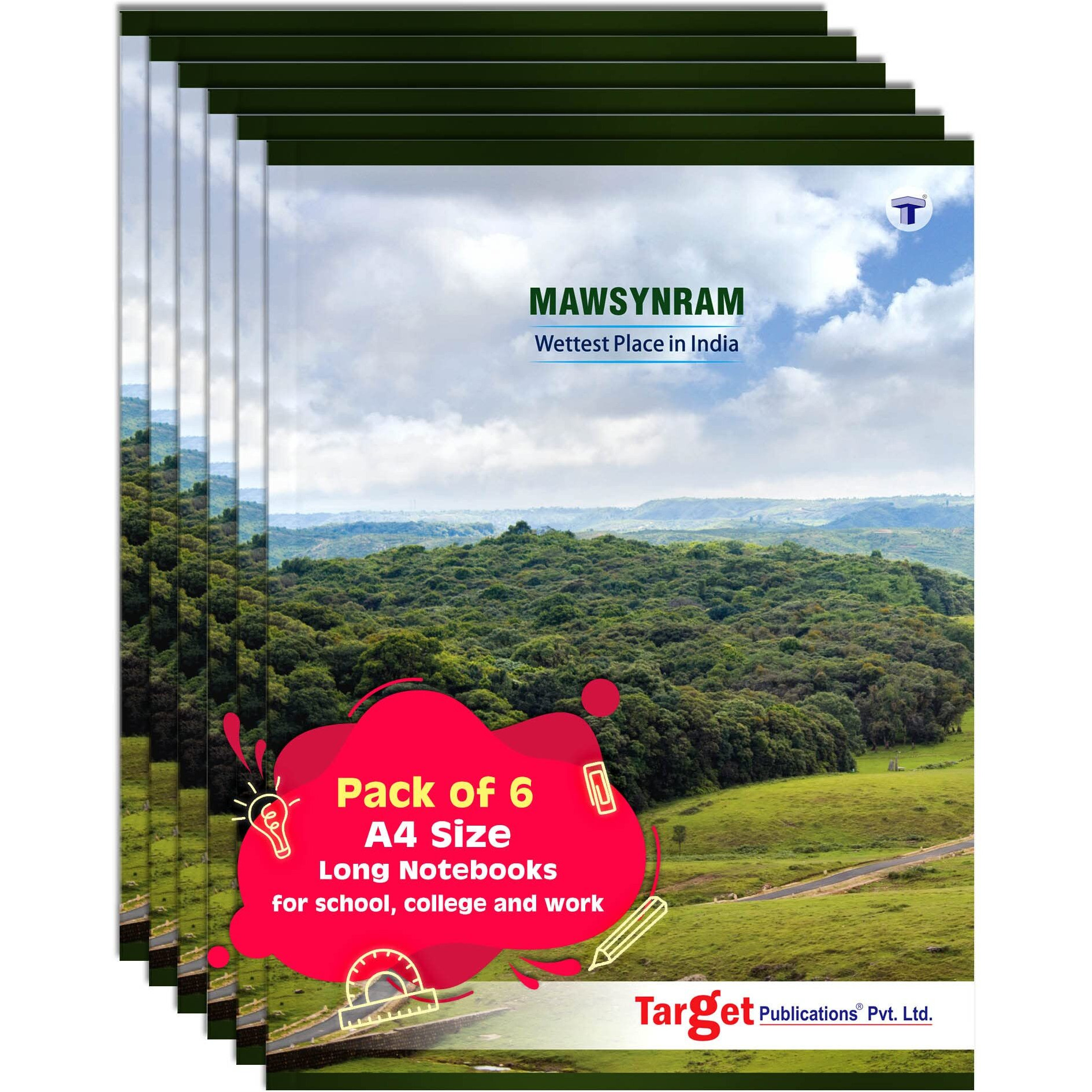 A4 Size Long Notebooks for Students | Single Line Ruled 164 Pages in Each | Soft Cover, 21 cm x 29.7 cm Approx | GSM 57 | Useful for School, College & Office | Set of 6 | Mawsynram