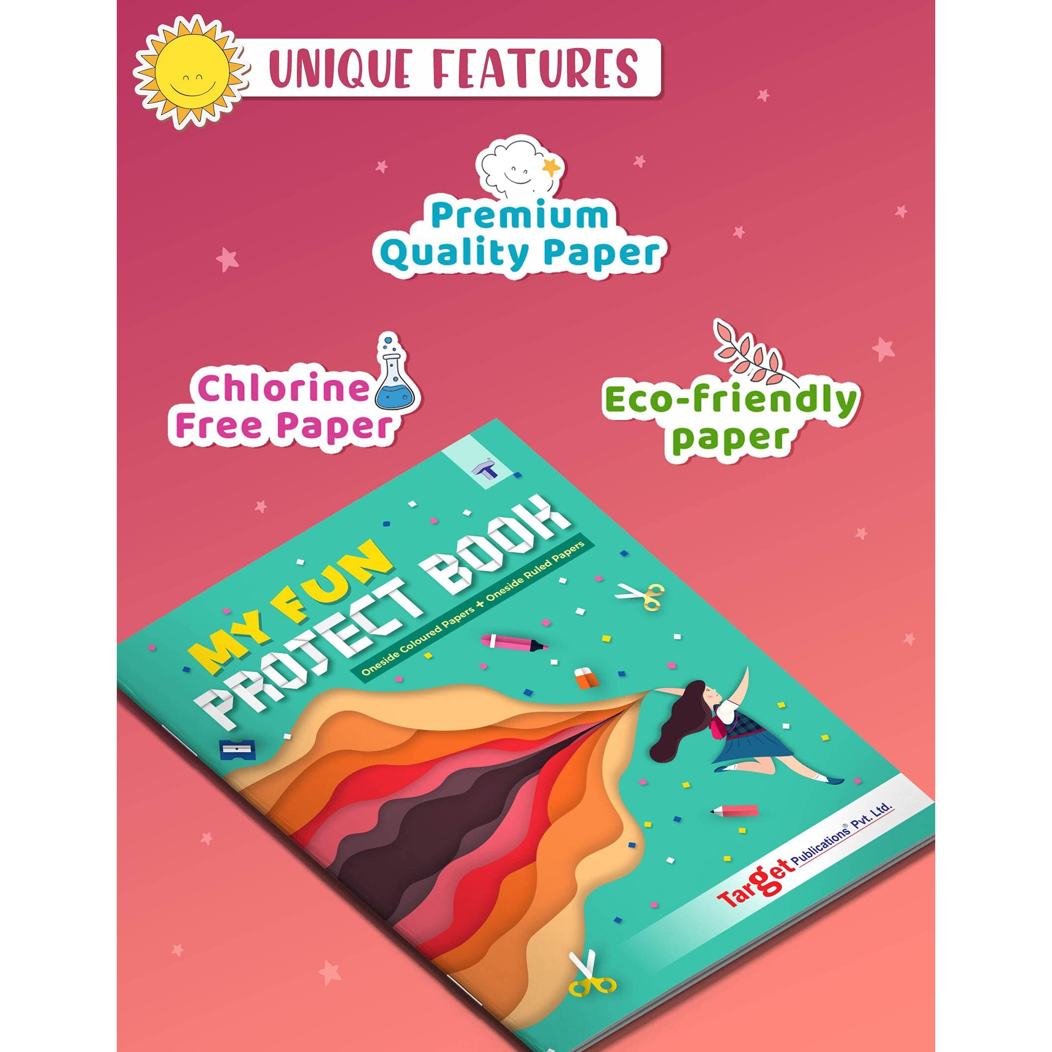 Project Books for Kids | Project Papers for School, College & Home | 32 Pages A4 Size | 1 Side Ruled & 1 Side Colored Plain Page | Single Line Project Sheets with Colorful Pages | Set of 6 Books