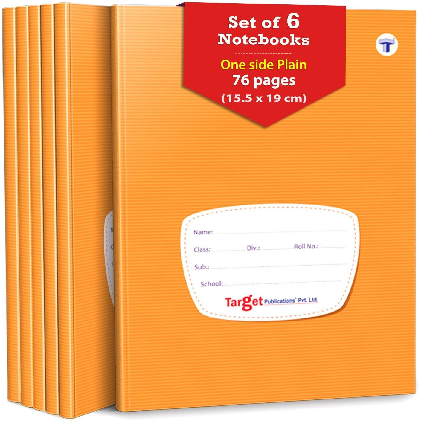 TARGET PUBLICATIONS Hard Brown Cover Small One Side Ruled & One Side Blank/Unruled Notebooks | 72 Pages |155 cm x 19 cm Approx | Pack of 6 Books |GSM 60