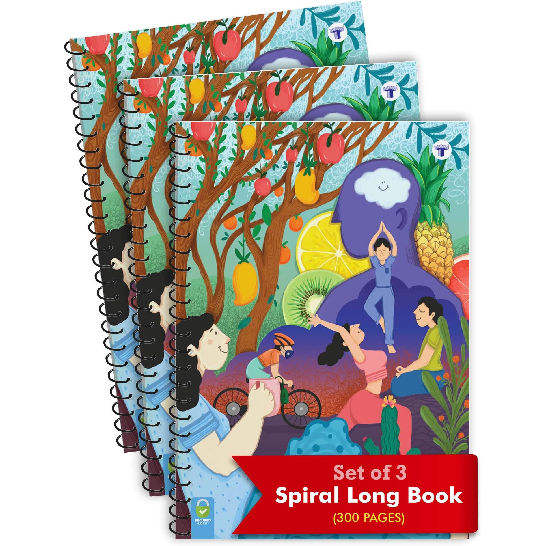 TARGET PUBLICATIONS Spiral Notebooks | 300 Pages Ruled Paper | A4 Size Paper| Spiral Binding Single Line Book | Pack of 3 | 8.27 inch x 11.69 inch | GSM 57