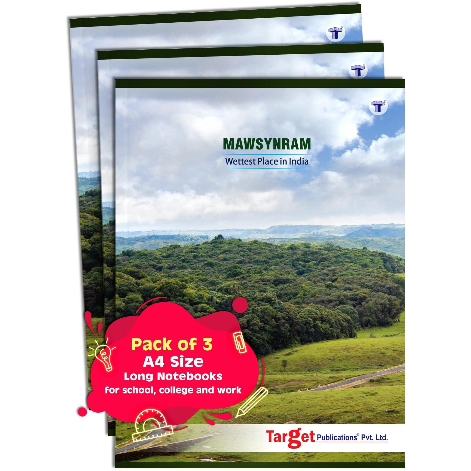 A4 Size Long Notebooks for Students | Single Line Ruled 164 Pages in Each | Soft Cover, 21 cm x 29.7 cm Approx | GSM 57 | Useful for School, College & Office | Set of 3 | Mawsynram