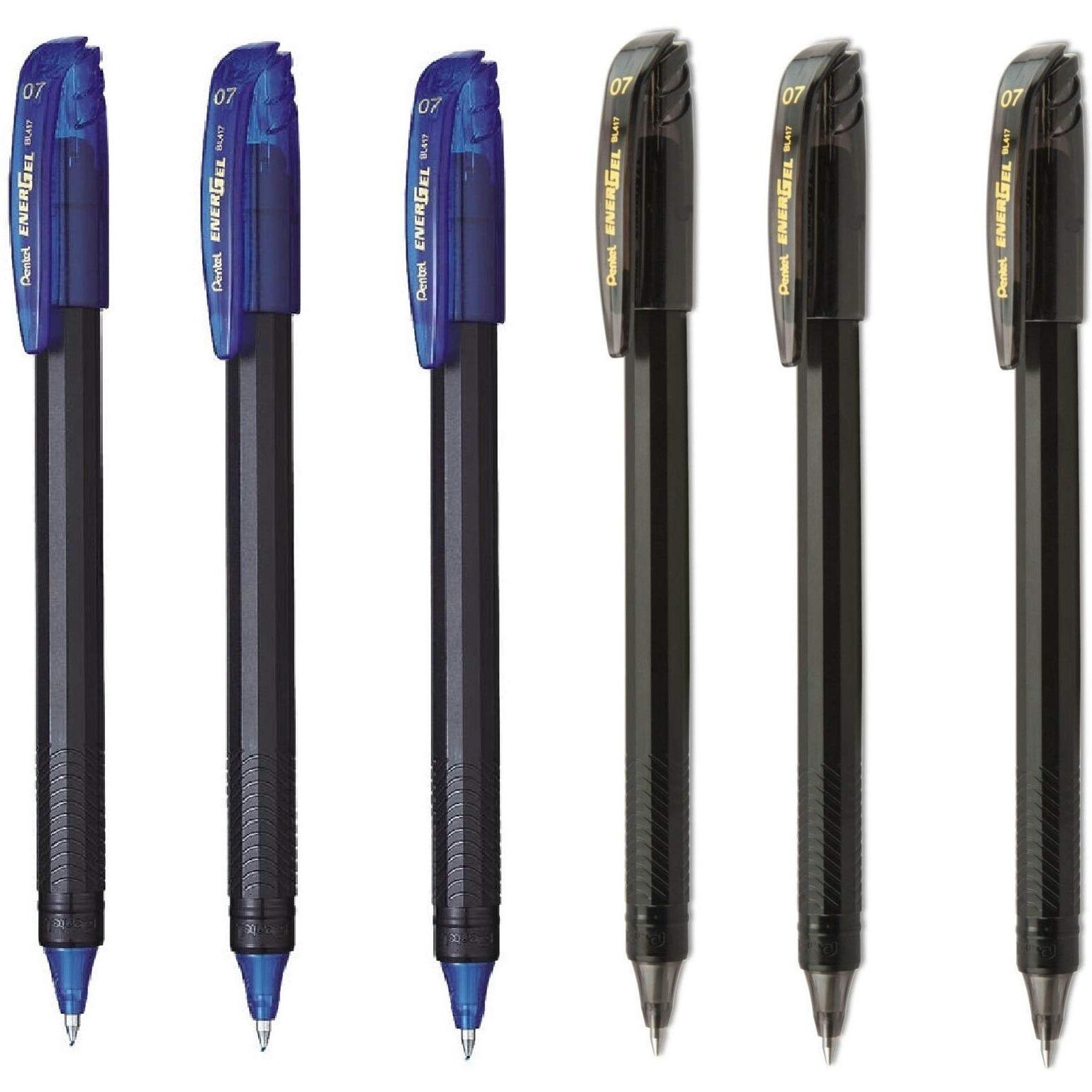 Pentel EnerGel 0.7 MM Roller Gel Pen | Quick Dry Ink For Smudge-Free Writing | Lightweight Gel Pen For Smooth Writing Experience | 3 Blue & 3 Black, Pack of 6 (BL417)