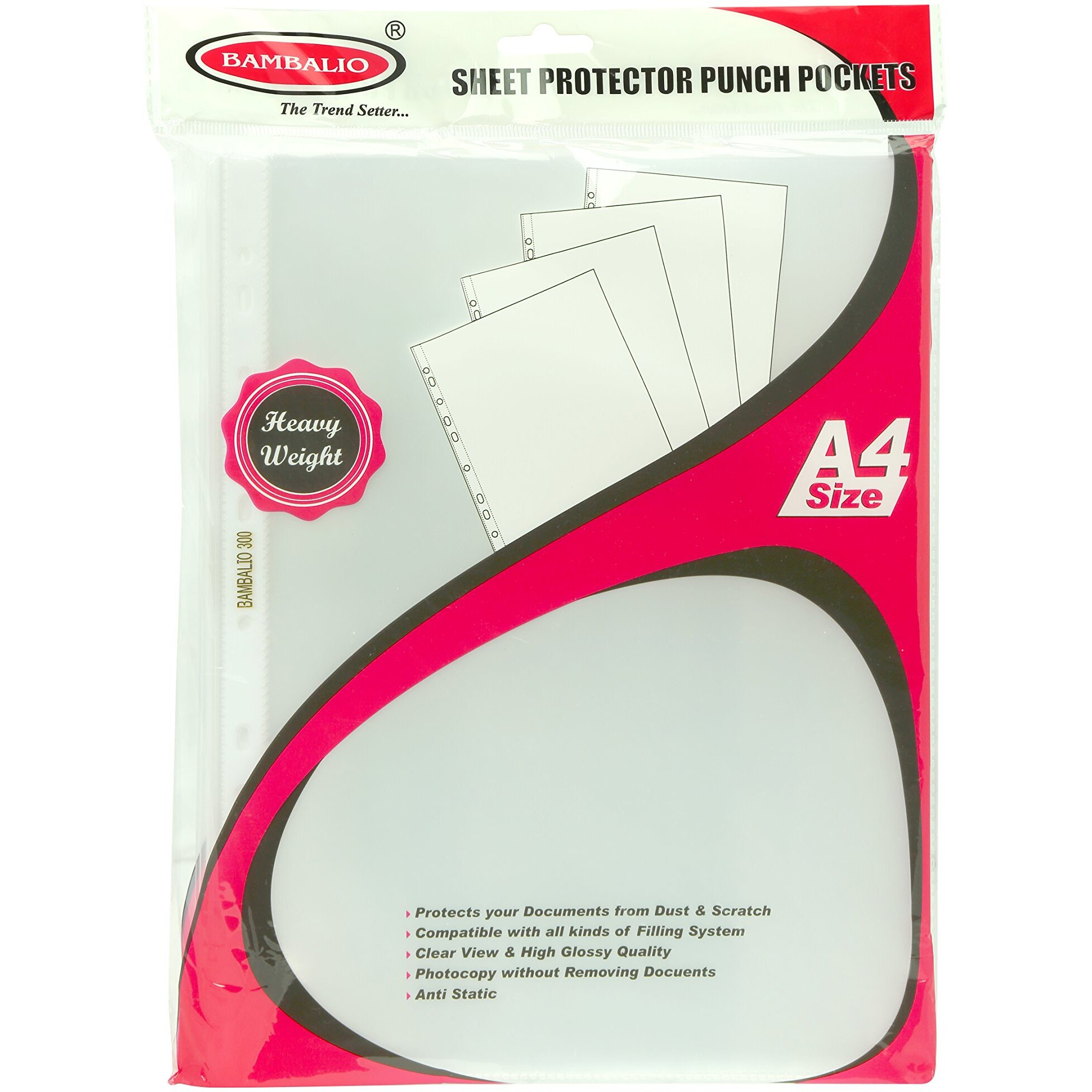 Bambalio BP-300A Glossy Transparent Document Sleeves, Clear Certificates/Water Proof Sheet Protectors 11 Holes Punched Ring Files A4 Size/ 300 Microns,25 Leaf Sheets