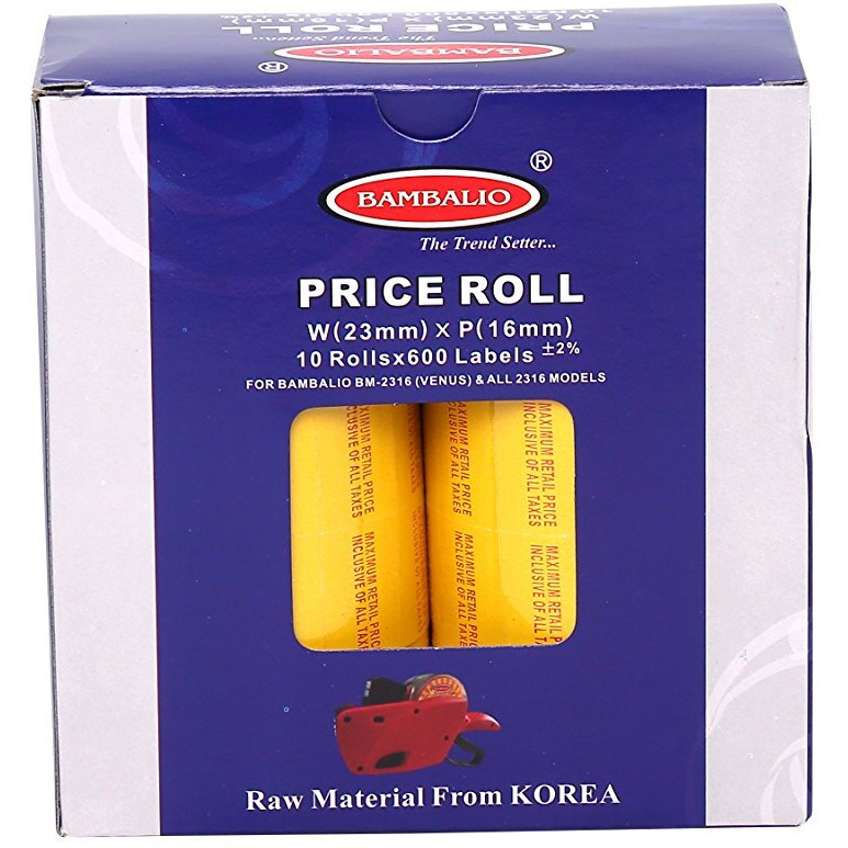 Bambalio 2316 2 Line Yellow Colour with MRP Print Label Rolls 10 Rolls x 600 Labels (Box Pack) Compatible with 2316 Labeling Machine Models of All Brands