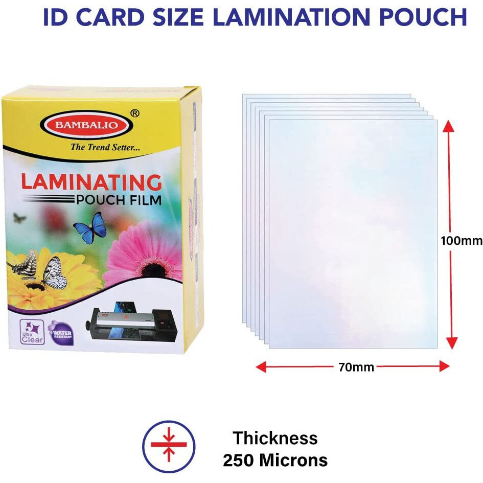 Bambalio LAM-525 Professional Thermal Laminating Pouch Id Card Size 70 X 100 mm - 250 Microns /200 Sheets
