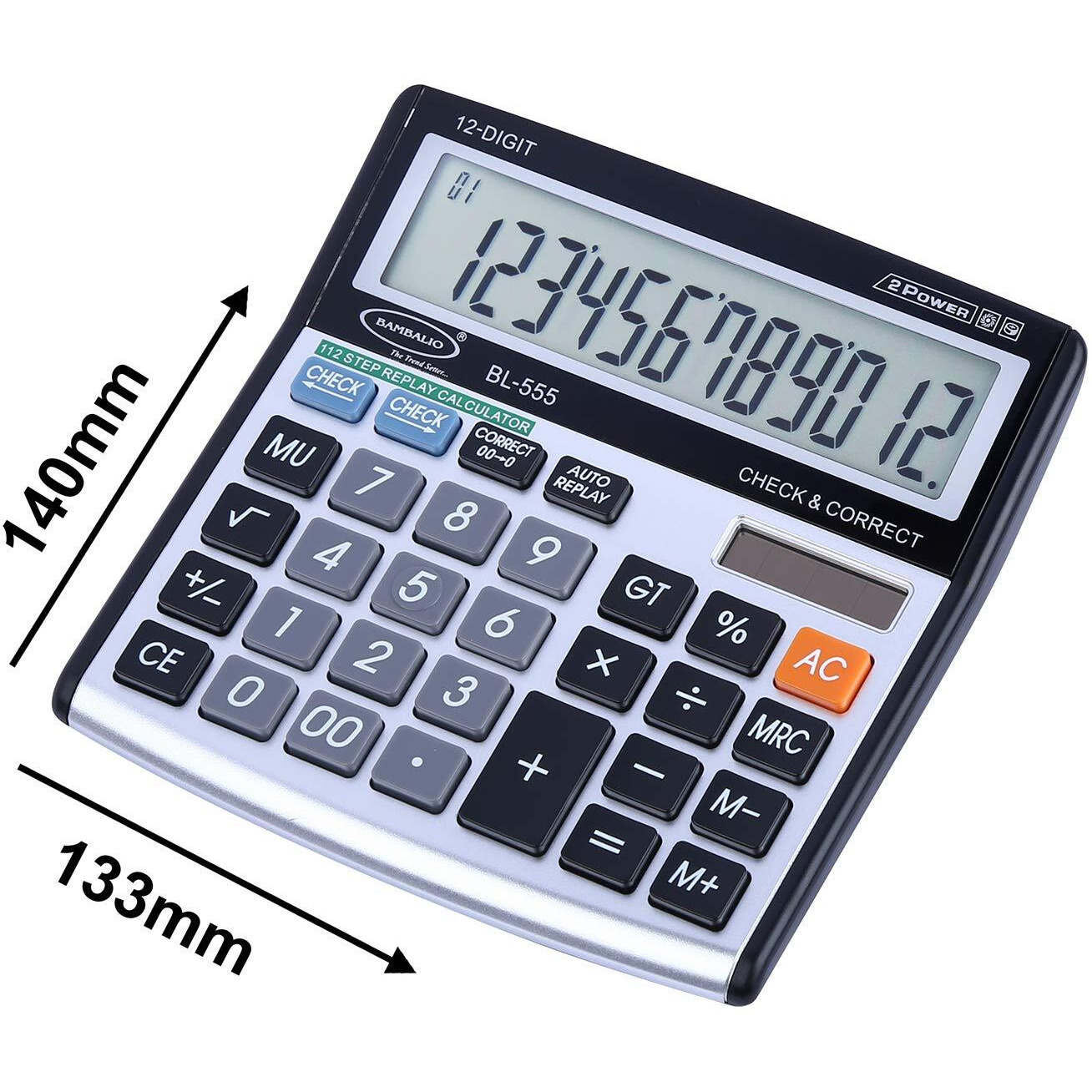 Bambalio 12 Digits Electronic Calculator with Big Digits Display & Metallic Panel 3 Years Warranty BL-555