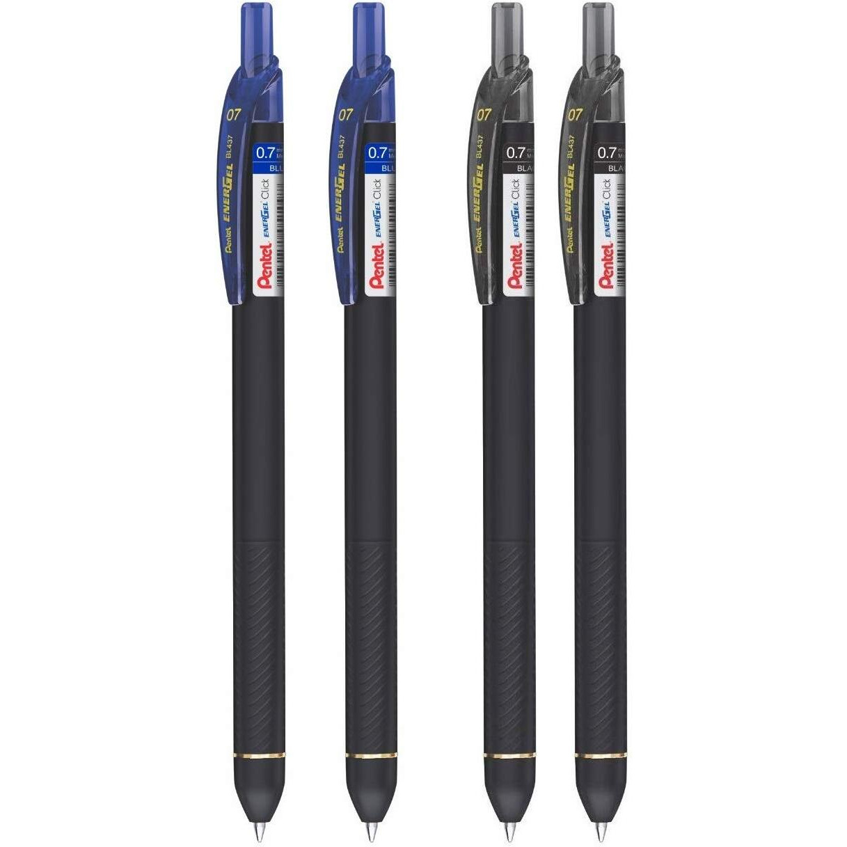 Pentel EnerGel Click Roller Gel Pen - Pack of 4 (2 BLUE + 2 BLACK PENS)