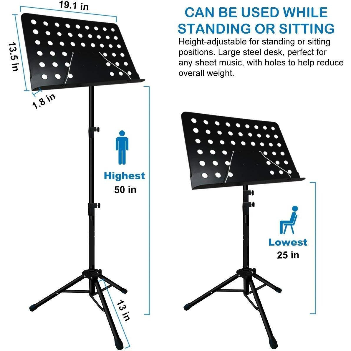 Techtest Notation Stand Lyrics Foldable Violin Music Sheet Holder Adjustable Orchestra Conductor Music Stand, Light Weight for Travel