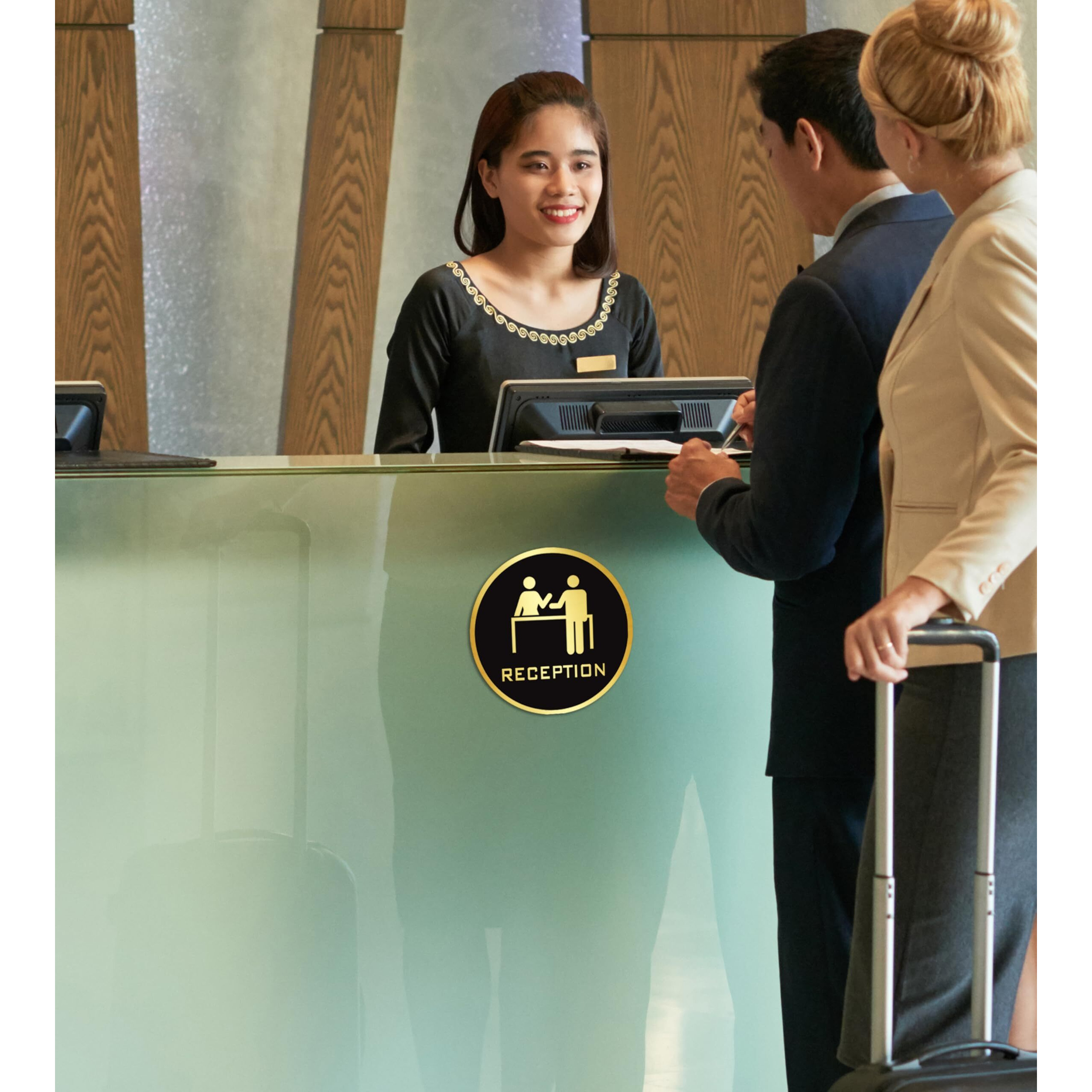 Goelite Acrylic Reception Sign Board For Stores, Caf, Hotel, Restaurant, Business, Shop Self-Adhesive And Waterproof Size  6 Inch Set of 1 Sign Board (reception)