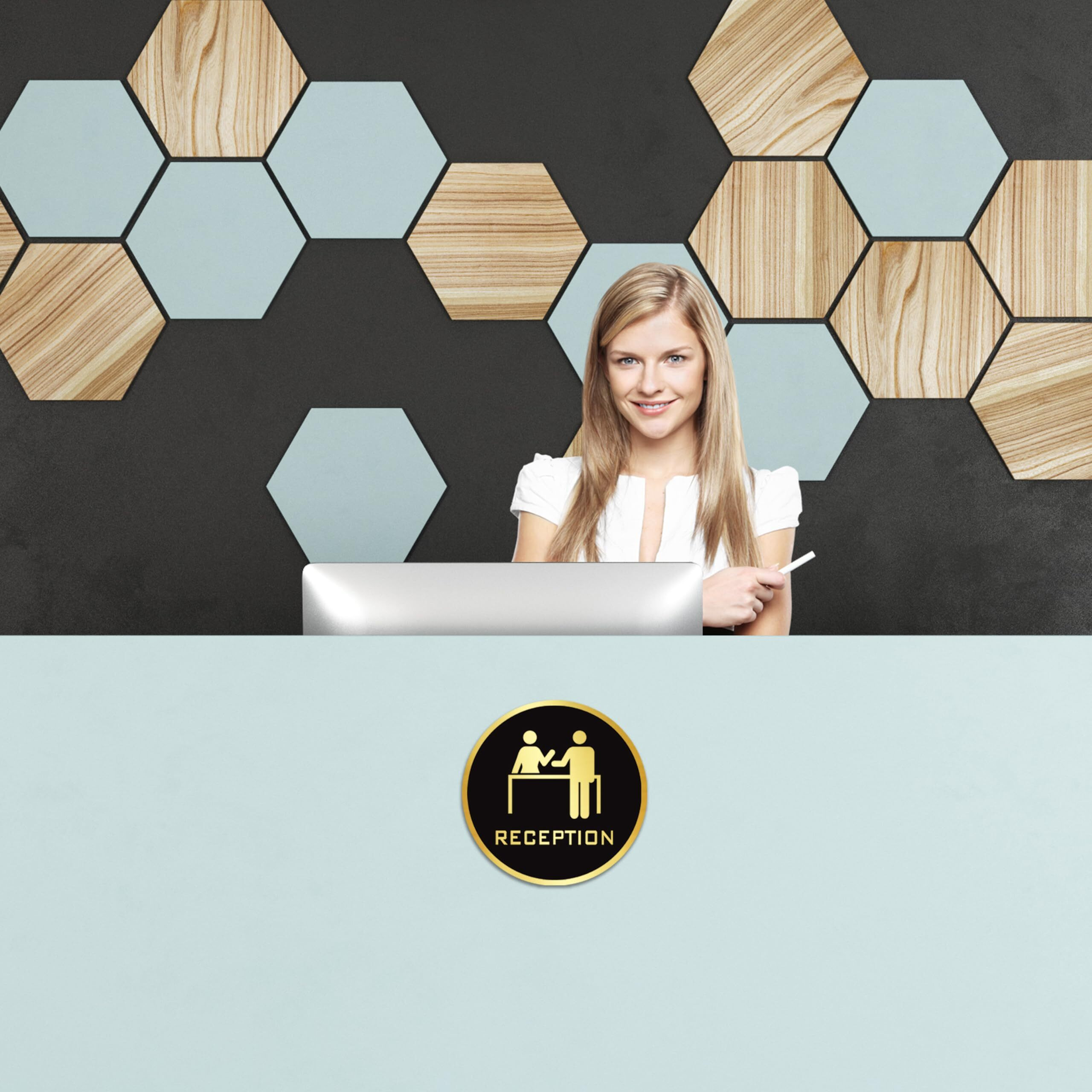 Goelite Acrylic Reception Sign Board For Stores, Caf, Hotel, Restaurant, Business, Shop Self-Adhesive And Waterproof Size  6 Inch Set of 1 Sign Board (reception)