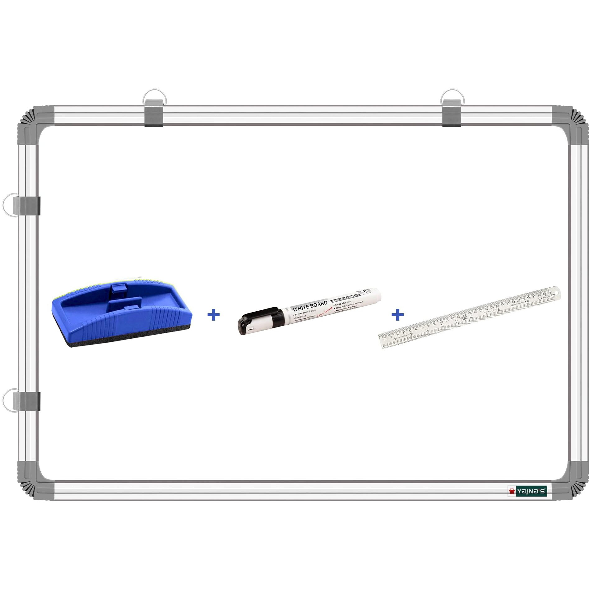 YAJNAS Non Magnetic 2X4 Feet Double Sided White Board and Chalk Board Both Side Writing Boards, one Side White Marker and Reverse Side Chalk Board Surface (Pack of 4 Items)