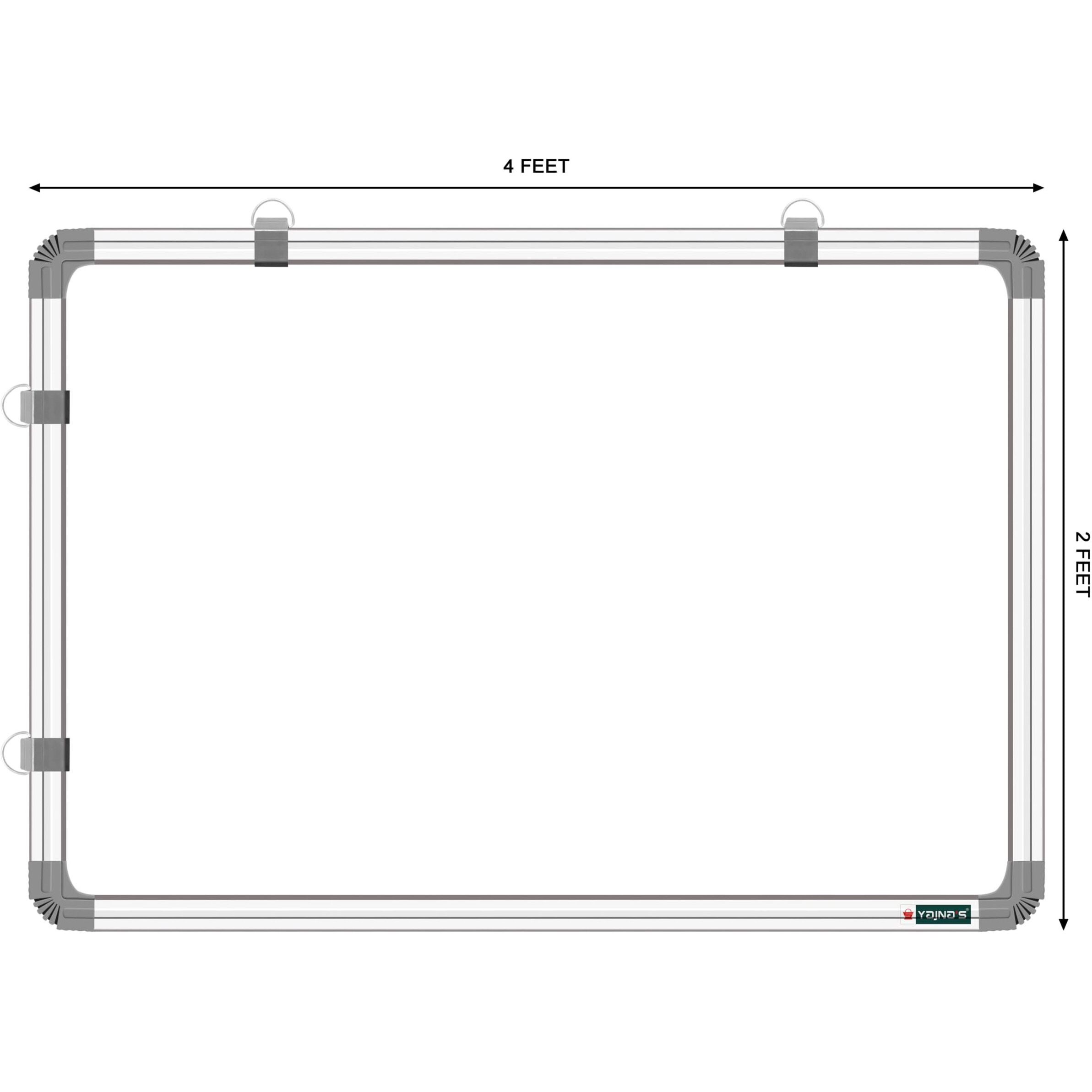 YAJNAS Non Magnetic 2X4 Feet Double Sided White Board and Chalk Board Both Side Writing Boards, one Side White Marker and Reverse Side Chalk Board Surface (Pack of 4 Items)