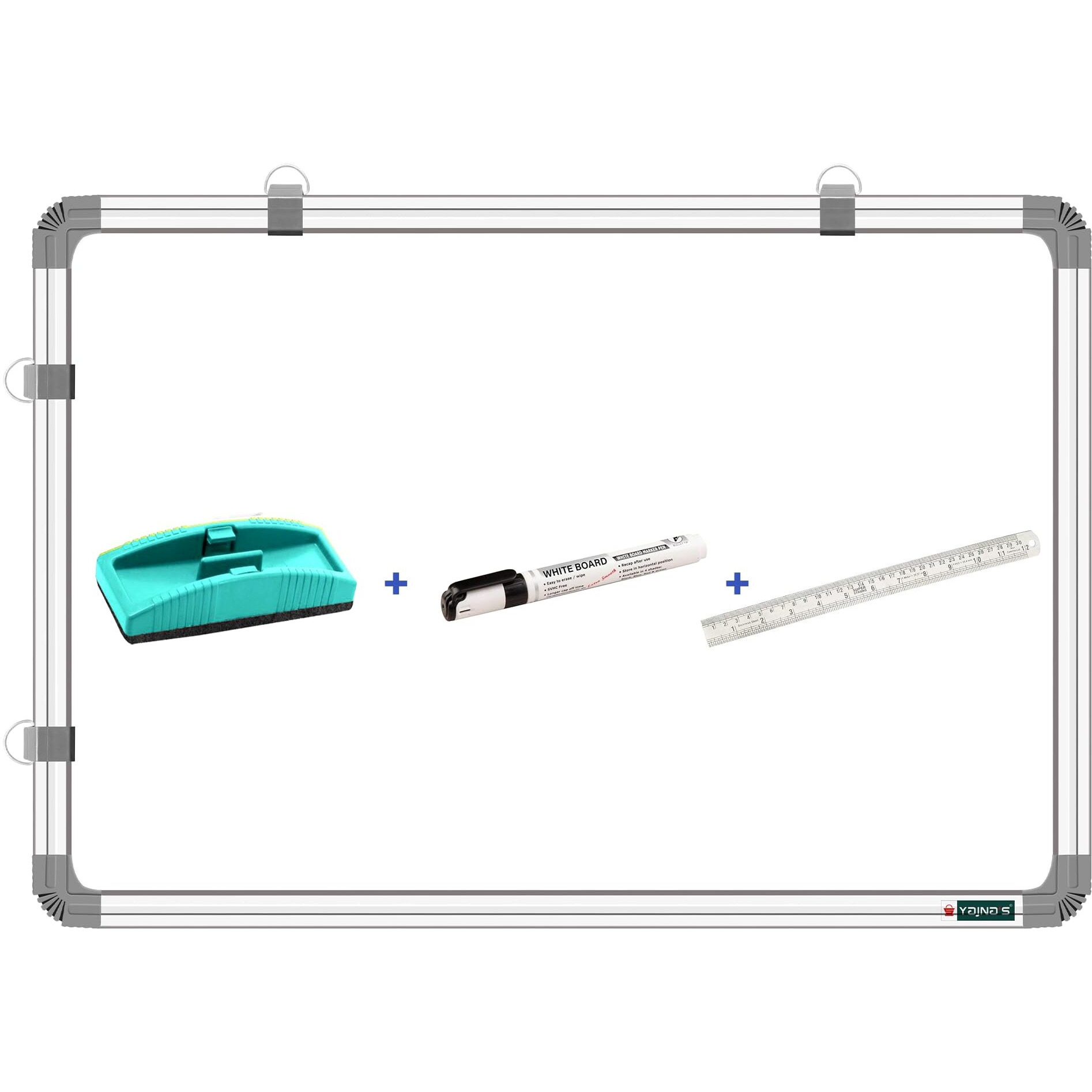 YAJNAS Non Magnetic 2X5 Feet Double Sided White Board and Chalk Board Both Side Writing Boards, one Side White Marker and Reverse Side Chalk Board Surface (Pack of 4 Items)