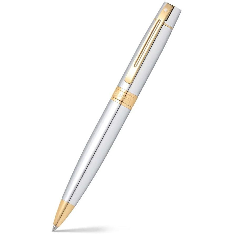 Sheaffer Gift Set 300 Ballpoint Pen with Credit Card Holder Bright Chrome with Gold Trims | Pen Set for Gift