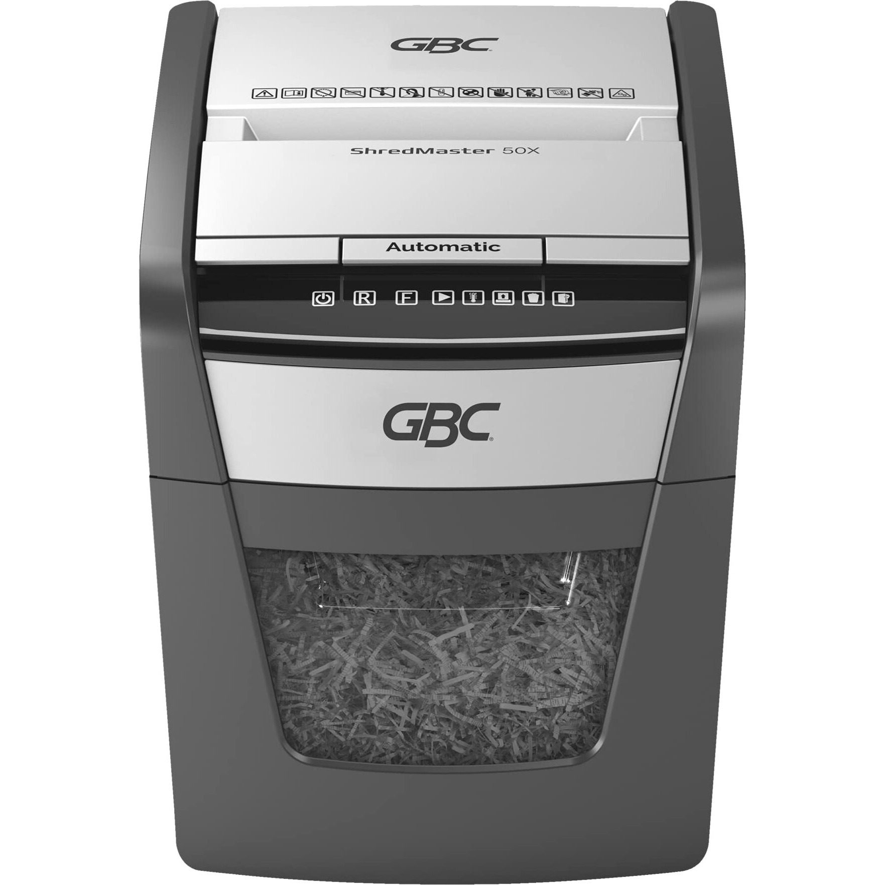 GBC ShredMaster AUTO+ 50X Auto Feed Paper/Credit Card Cross Cut Shredder with 50 Sheet Capacity and 20L Bin for shredding Sensitive documents 4 x 28mm Confetti Cut 2 Years Warranty