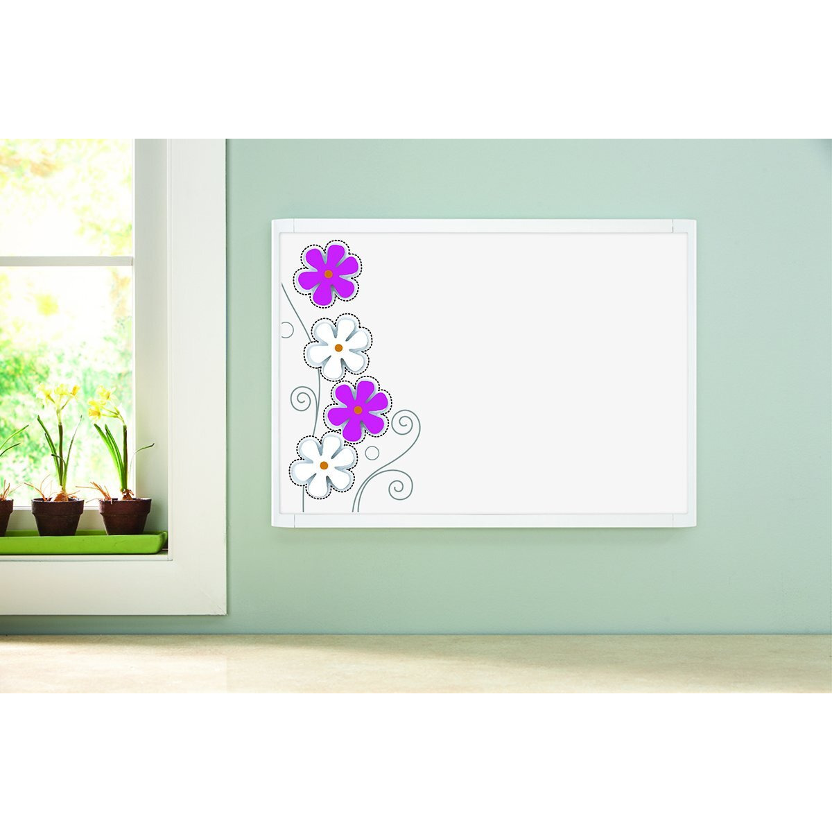 Quartet Flower Design Magnetic Combination Board, Bulletin and Whiteboard Combo, Pin Board, Lightweight Magnetic Dry Erase Board for School, Office, Home, 2 x 1.4 feet, 58 x 43 cm (23 x 17 inches)
