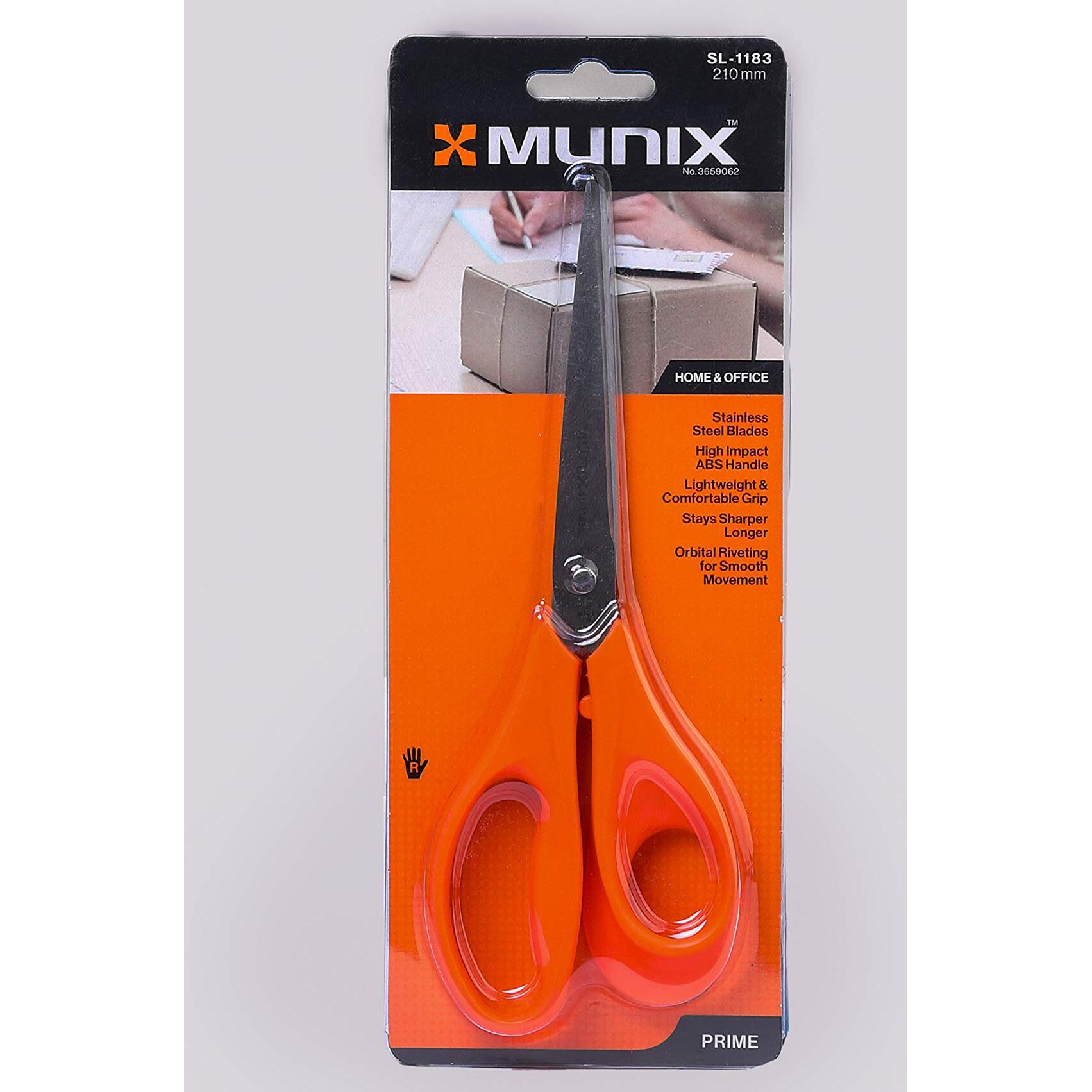 Munix SL-1183 210 mm / 8.2" Stainless Steel Scissors | Pointed Tip with Shock Proof Body | Ergonomic & Comfortable Handles | Lightweight Multipurpose Scissor | Orange, Pack of 1 - Color May Vary