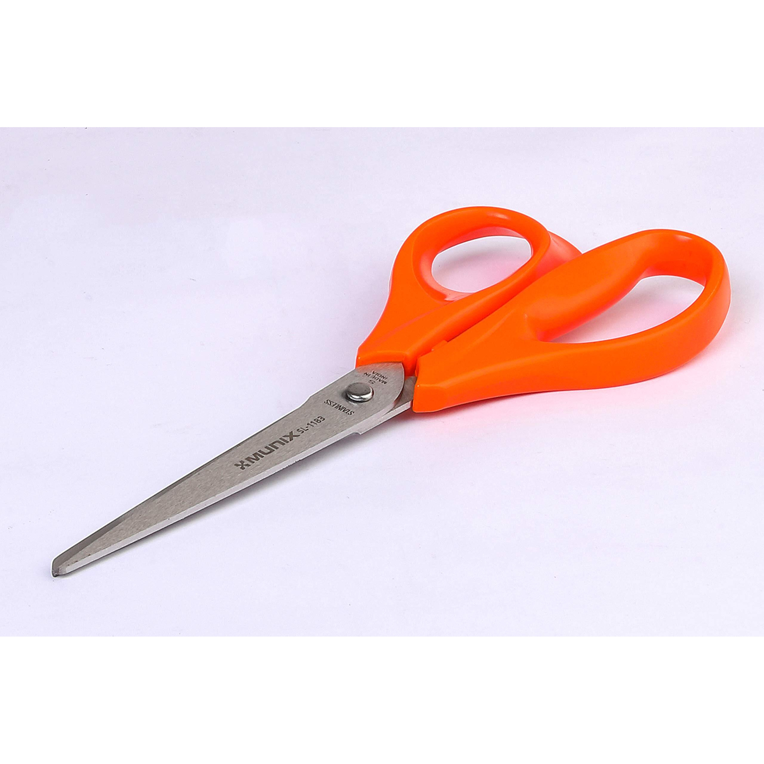 Munix SL-1183 210 mm / 8.2" Stainless Steel Scissors | Pointed Tip with Shock Proof Body | Ergonomic & Comfortable Handles | Lightweight Multipurpose Scissor | Orange, Pack of 1 - Color May Vary