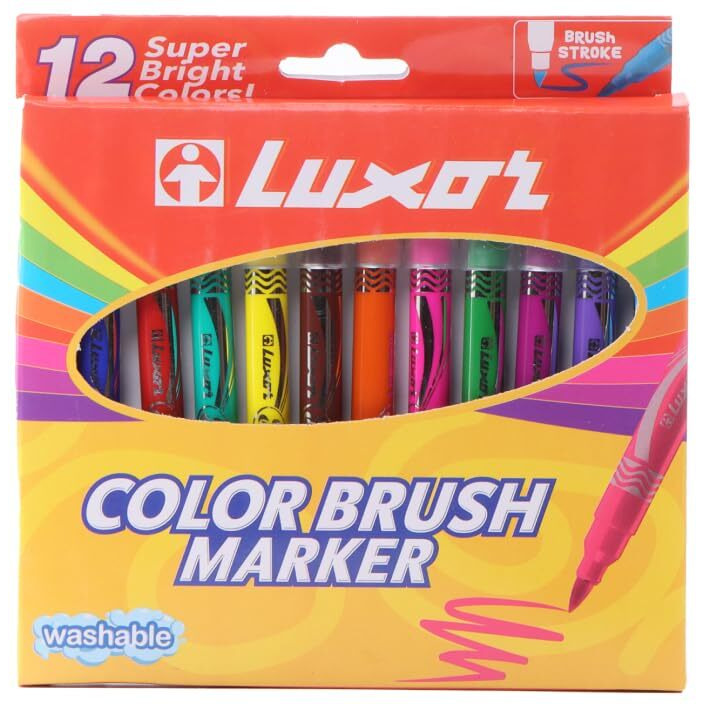 Luxor Color Brush Pen Set - Flexible Brush Tip, Perfect for Calligraphy, Drawing & Coloring (Pack of 12)