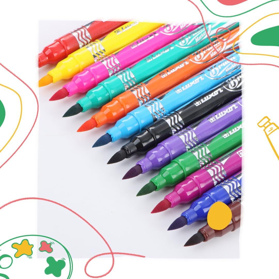 Luxor Color Brush Pen Set - Flexible Brush Tip, Perfect for Calligraphy, Drawing & Coloring (Pack of 12)