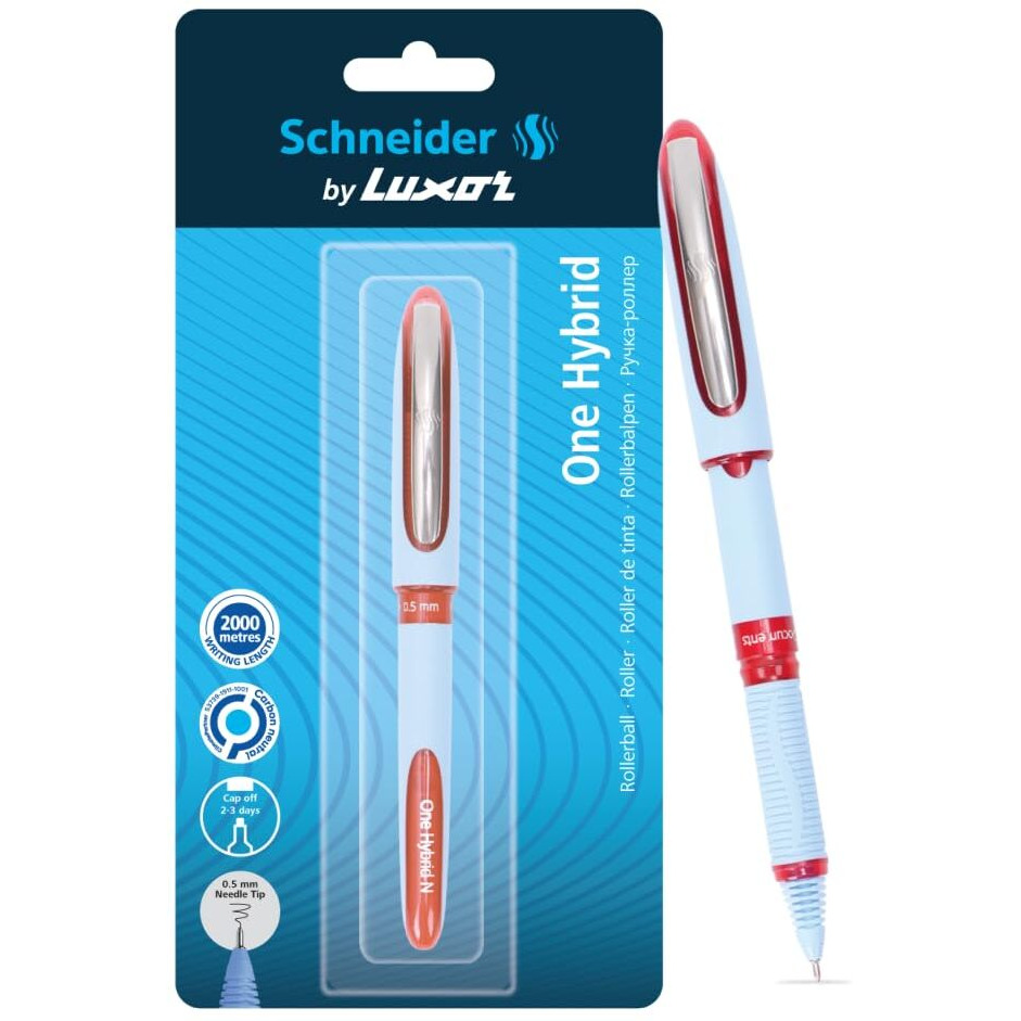 Luxor Schneider, One Hybrid Roller Ball Pen - Red, 0.5 mm, 2000 mtrs writing length, Waterproof Ink, Consistent ink flow, Ideal for Professionals & Office essential