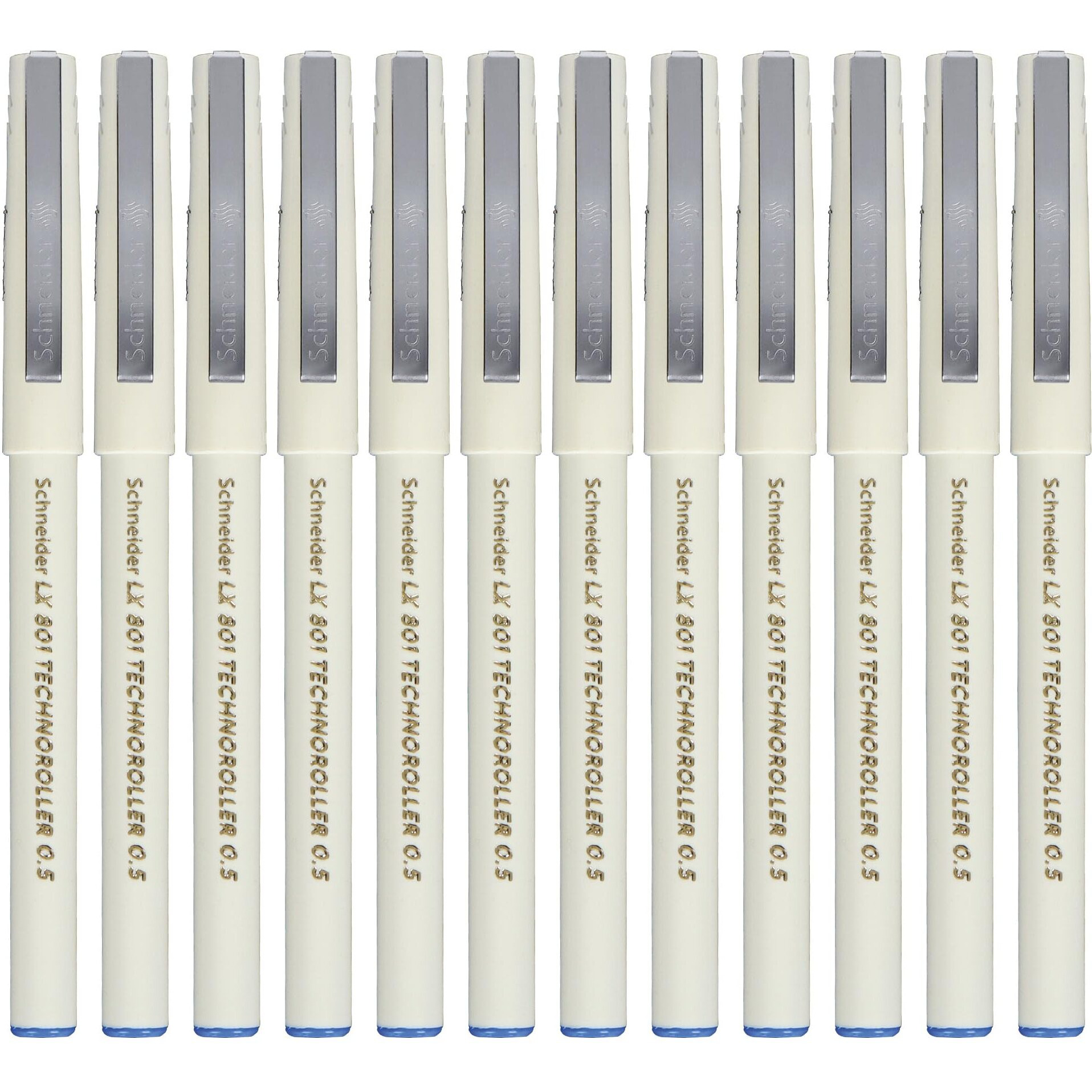 Luxor Schneider LX 801 Technoroller Roller Pen, 0.5 mm Needle Tip, 12 Units Pack, Ink Colour - Blue, 100% Liquid Ink, German Technology
