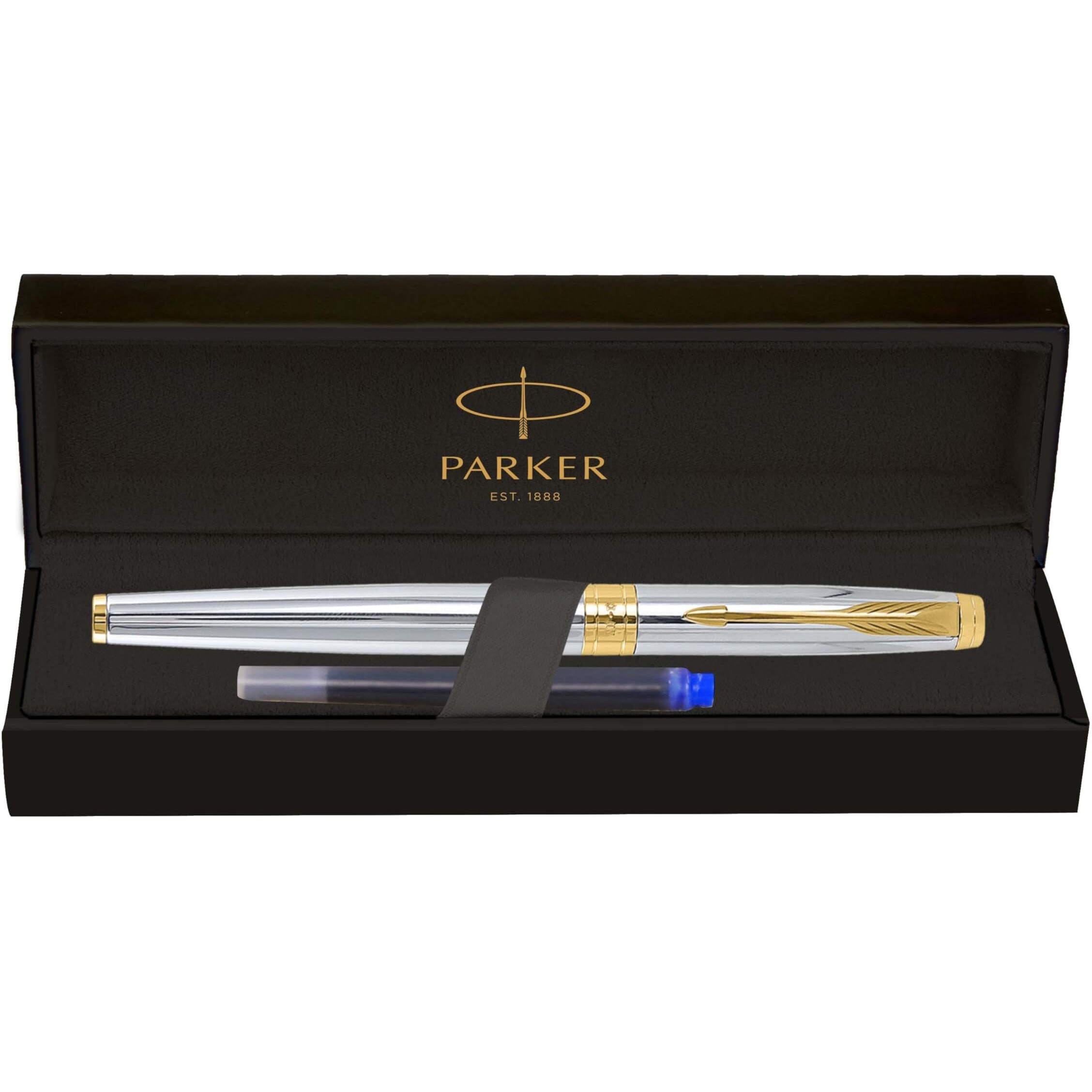 Parker Aster Shiny Chrome |Gold Trim |Fountain Pen - Medium Nib