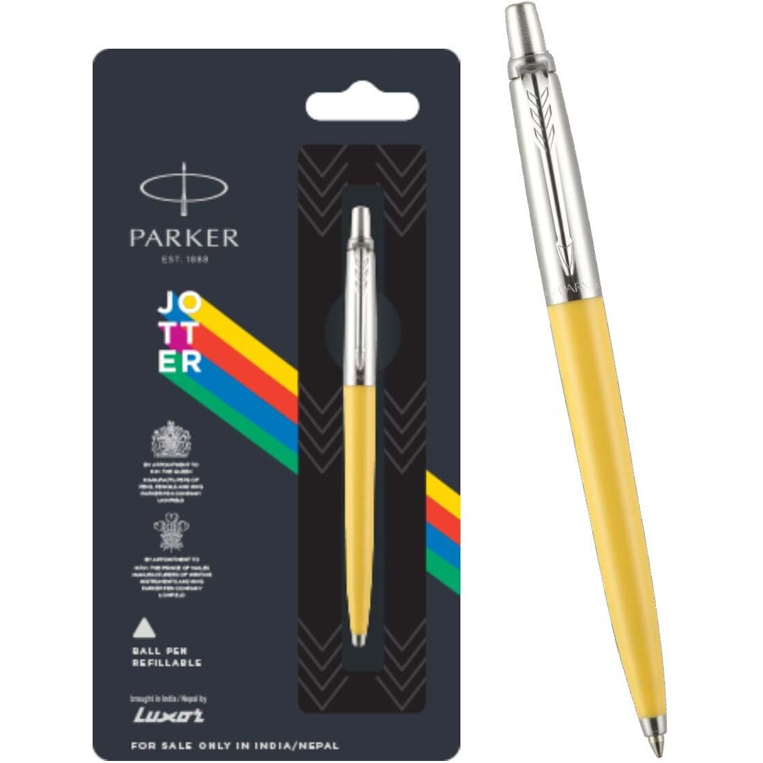 Parker Jotter Originals Chrome Trim Ball Pen| Yellow Body Color| Ink Color - Blue | Perfect For Professional Use | Elite Pen For Corporate Purposes