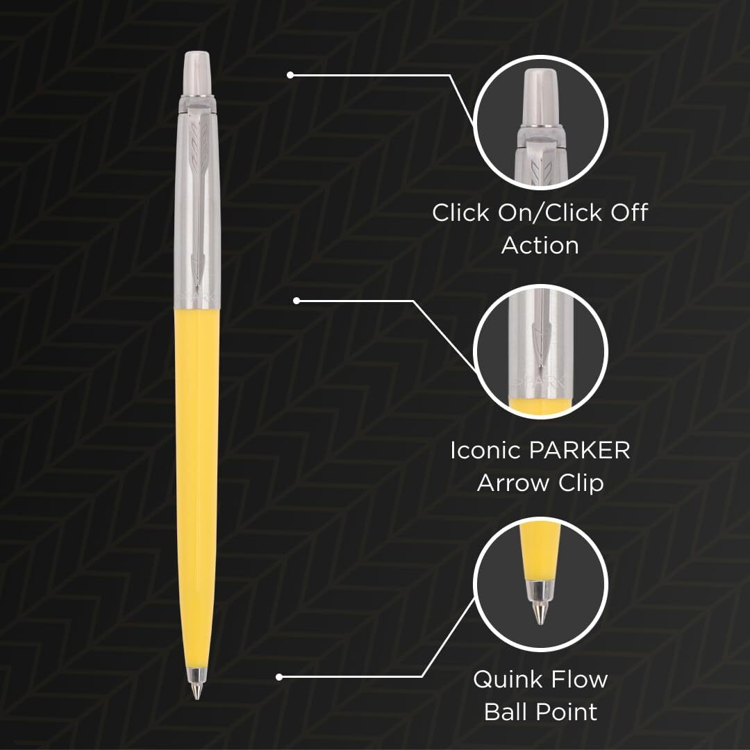 Parker Jotter Originals Chrome Trim Ball Pen| Yellow Body Color| Ink Color - Blue | Perfect For Professional Use | Elite Pen For Corporate Purposes